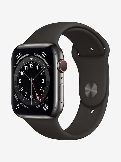 Apple Watch Series 6 (GPS + Cellular, 44mm) - Graphite Stainless Steel Case Black Sport Band