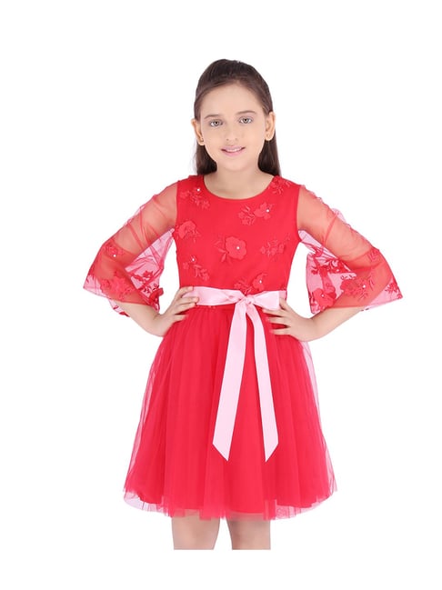 Festive Wear Frocks  Dresses Cute Red Off Shoulder Floral Applique Frock  Size 1838 Age Group 112yr