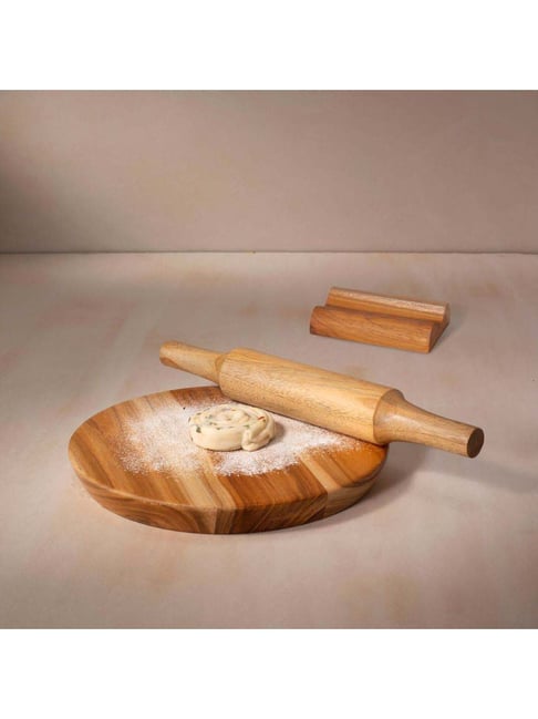 ellementry Natural Teak Wood Chakla Set - Set of 1