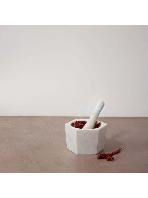 ellementry White Marble Mortar with Pestle - Set of 1