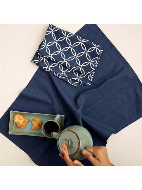 ellementry Swirl Indigo Cotton Kitchen Towels - Set of 2