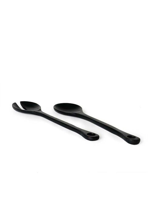 ellementry Midnight Black Mango Wood Salad Spoons - Set of 2