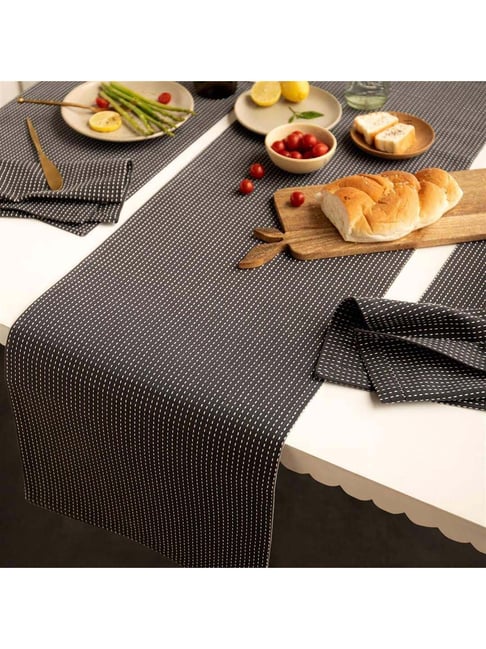 ellementry Pinstriped Charcoal Grey Cotton Table Runner - Set of 1-picture-22