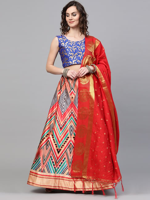 Buy Chhabra 555 Blue & Red Woven Pattern Lehenga Choli Set With Dupatta for  Women Online @ Tata CLiQ