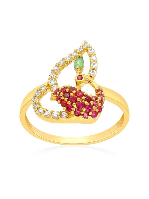 22K Indian Peacock Ring - AjRi58375 - 22K Gold Indian Ring with Peacock  design in Meenakari (enamel color work) with shine finish.