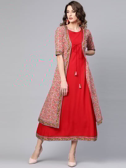 Buy Gerua Red Regular Fit A-Line Dress With Shrug for Women Online @ Tata  CLiQ