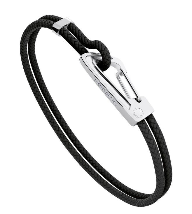 MONTBLANC WRAP ME BRACELET IN BLUE LEATHER WITH CARABINER CLOSURE IN  STAINLESS STEEL, Blue Men's Bracelet