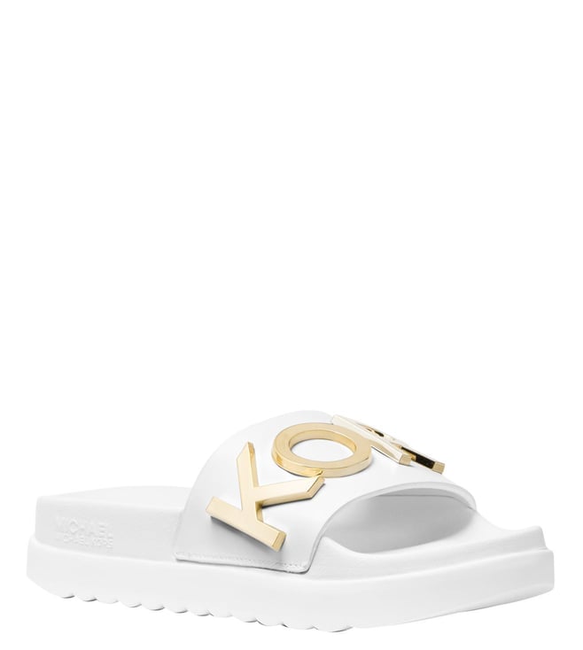 Buy MICHAEL Michael Kors Optic White Cortlandt Logo Slides for Women Online Tata CLiQ Luxury