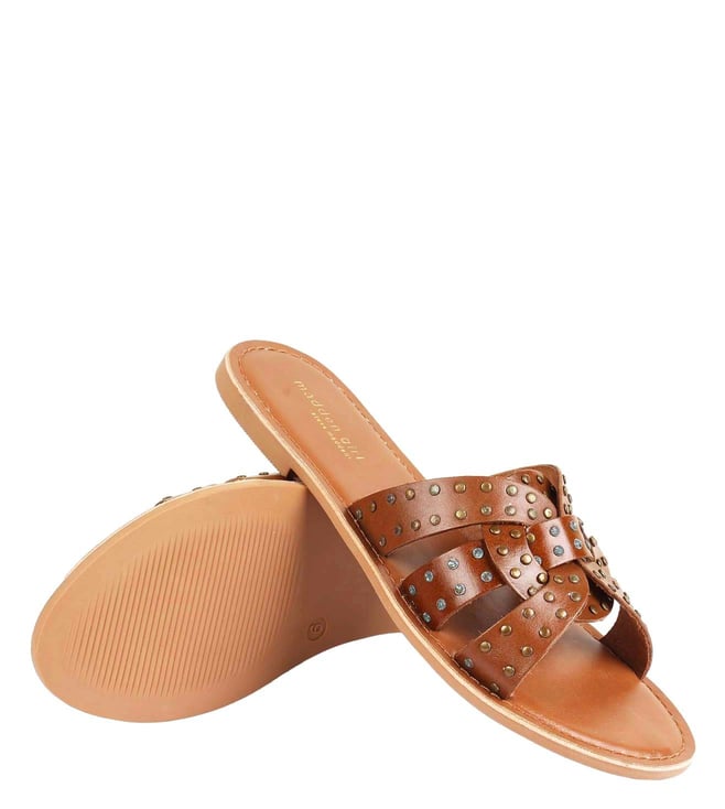 Buy Steve Madden Tan Hem Slide Sandals for Women Online Tata