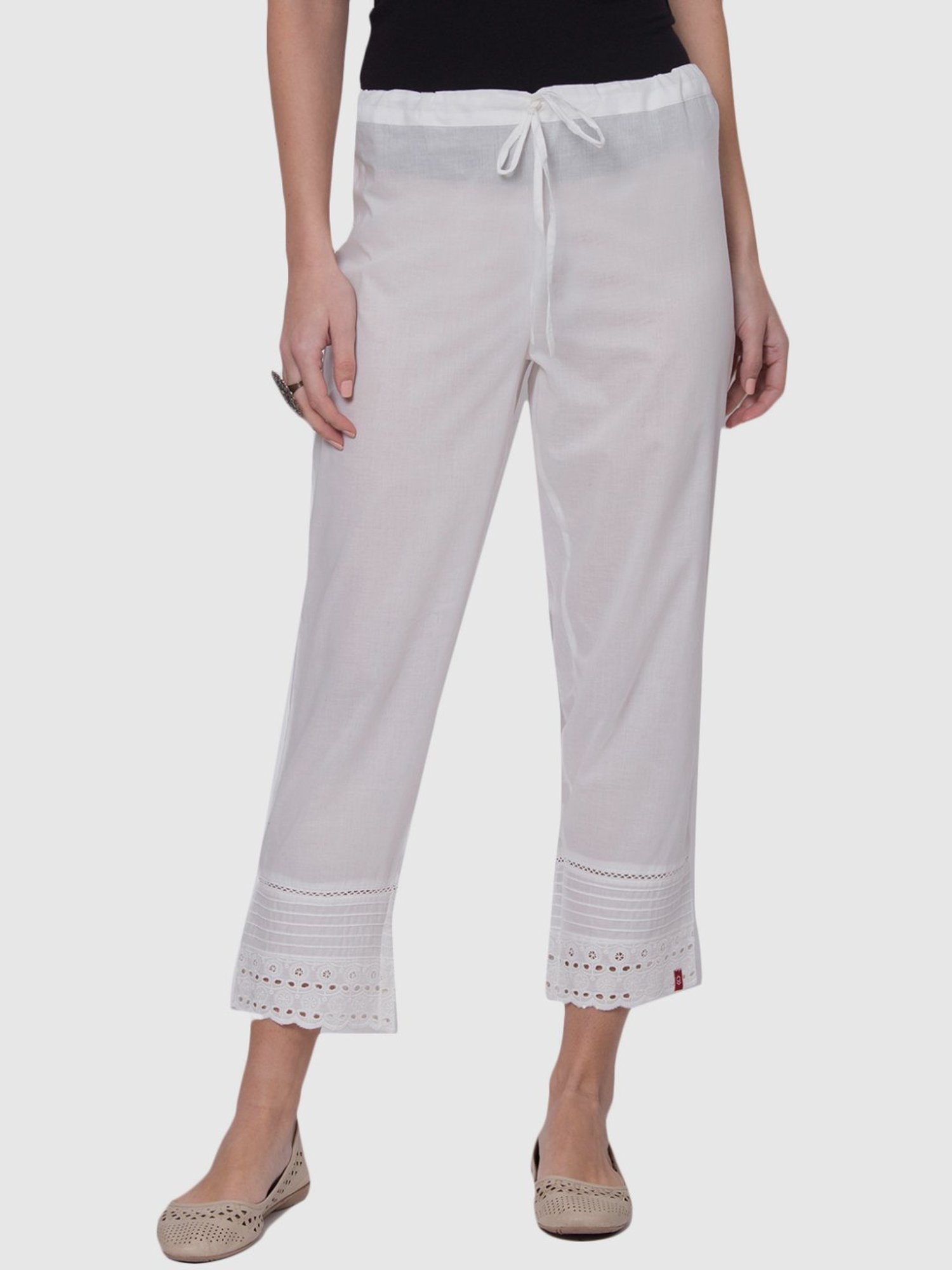 Buy Biba White Cotton Embroidered Pants for Women Online @ Tata CLiQ