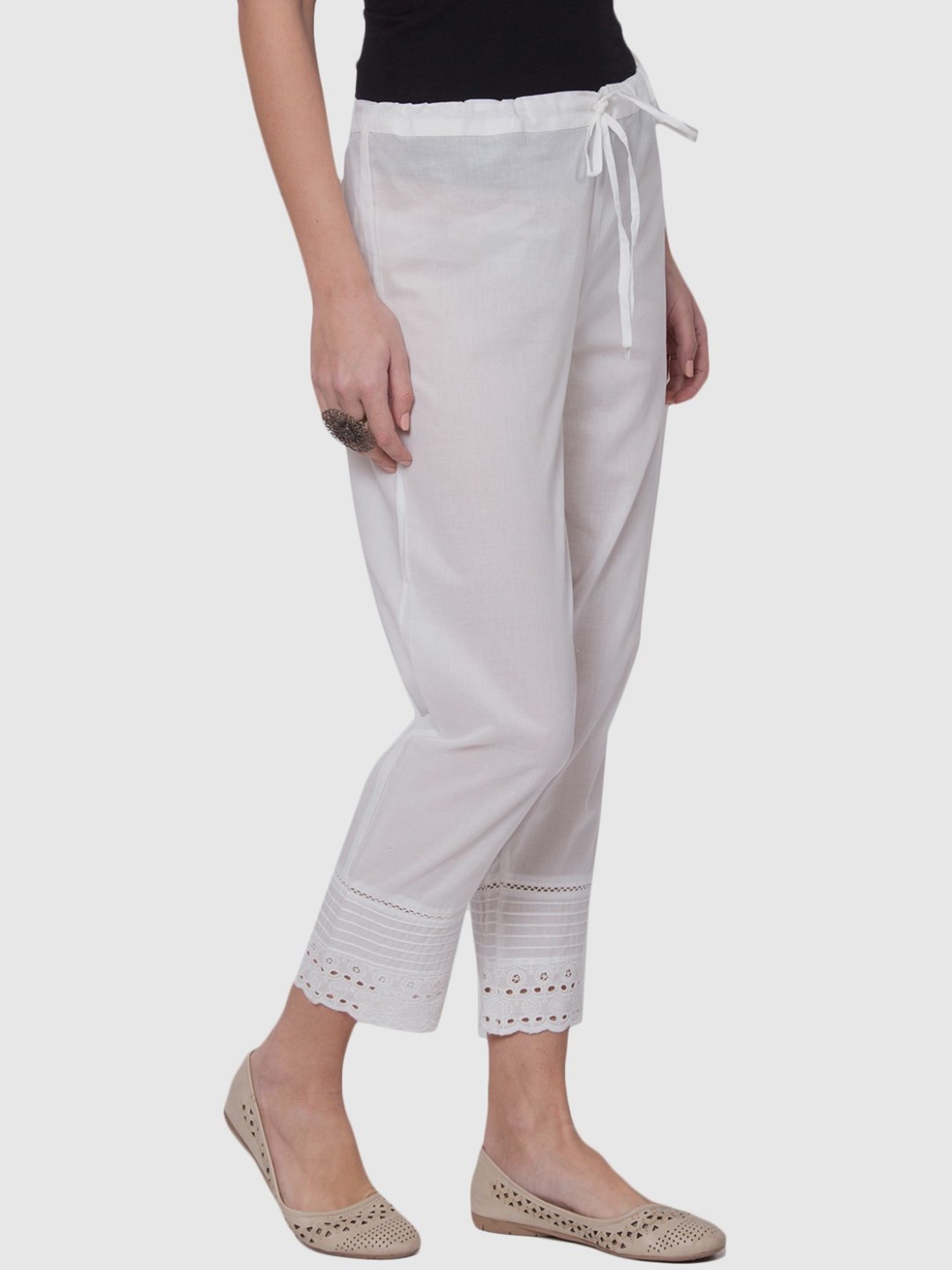 White Rayon Solid Pant