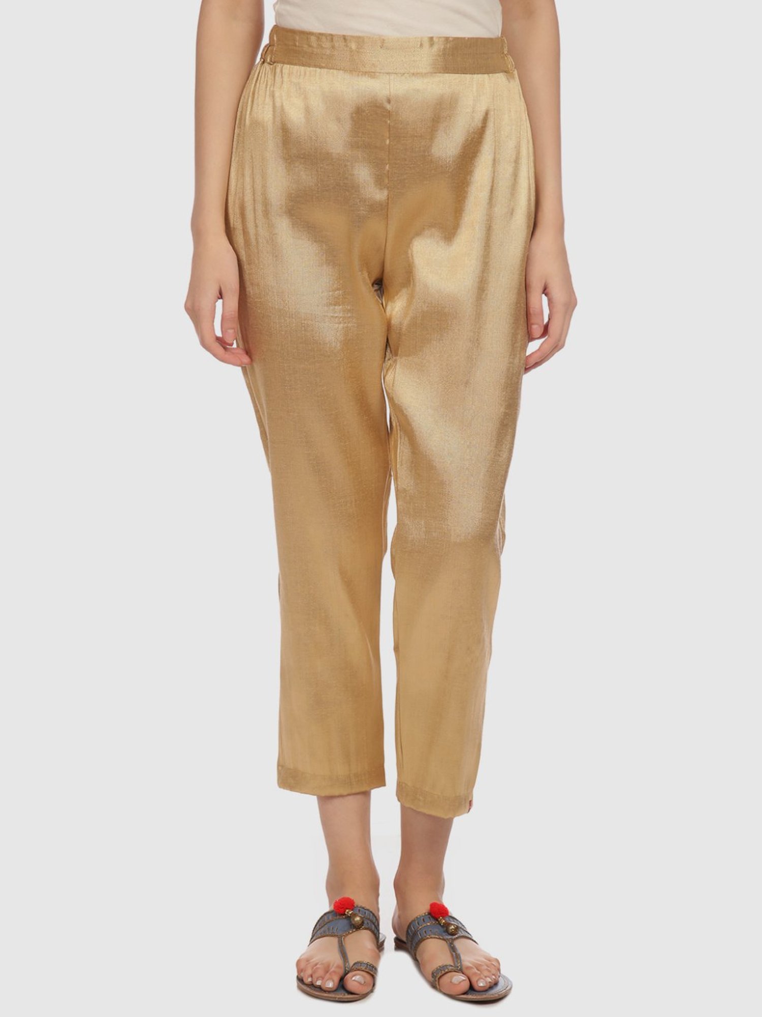 Buy Online Gold Straight Rayon Pants for Women  Girls at Best Prices in  Biba IndiaBOTTOMW17562AW21
