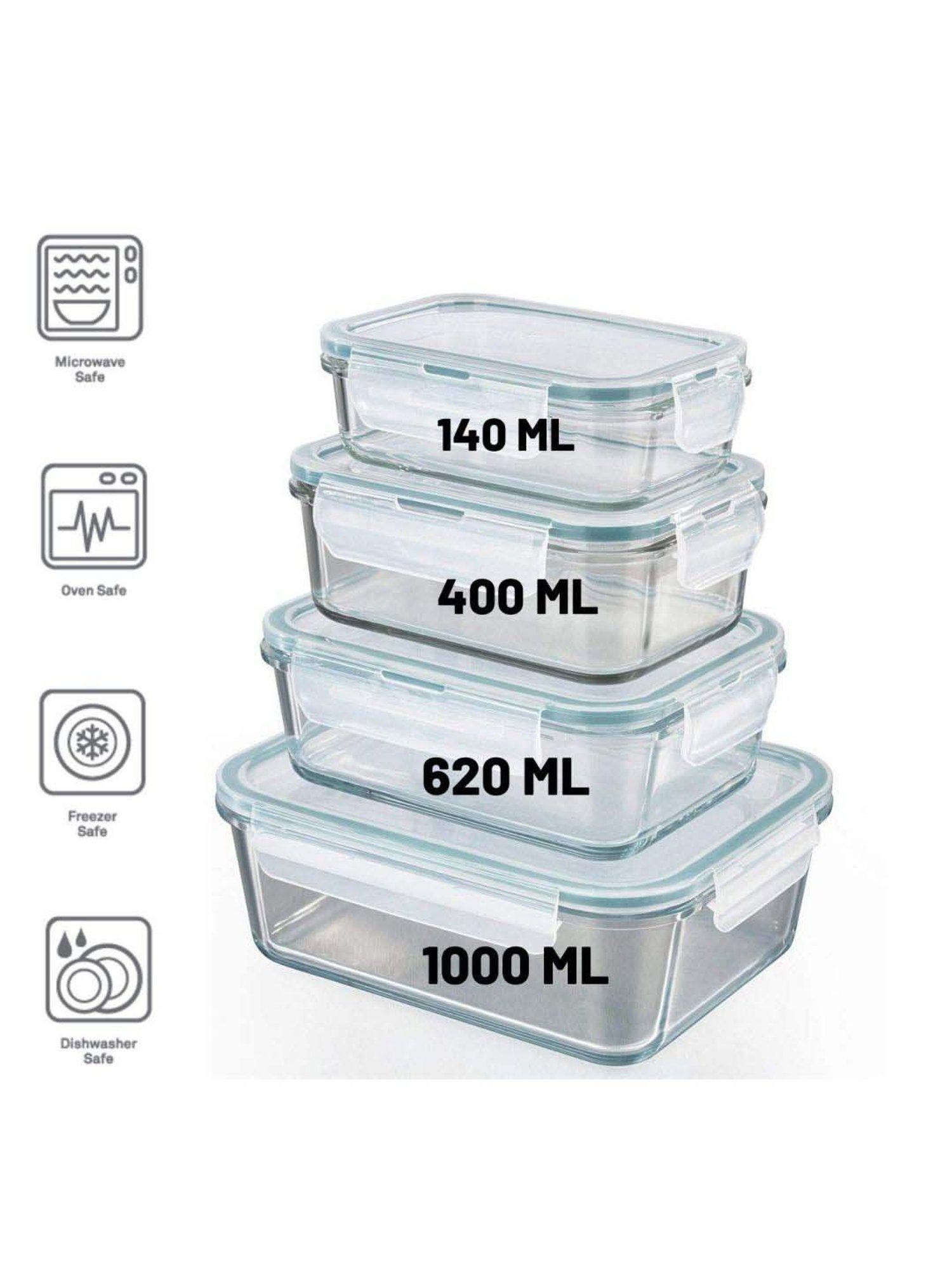 Rectangular Glass Storage Container With Air Vent Lid (400ml, 620 ml, 1000  ml)