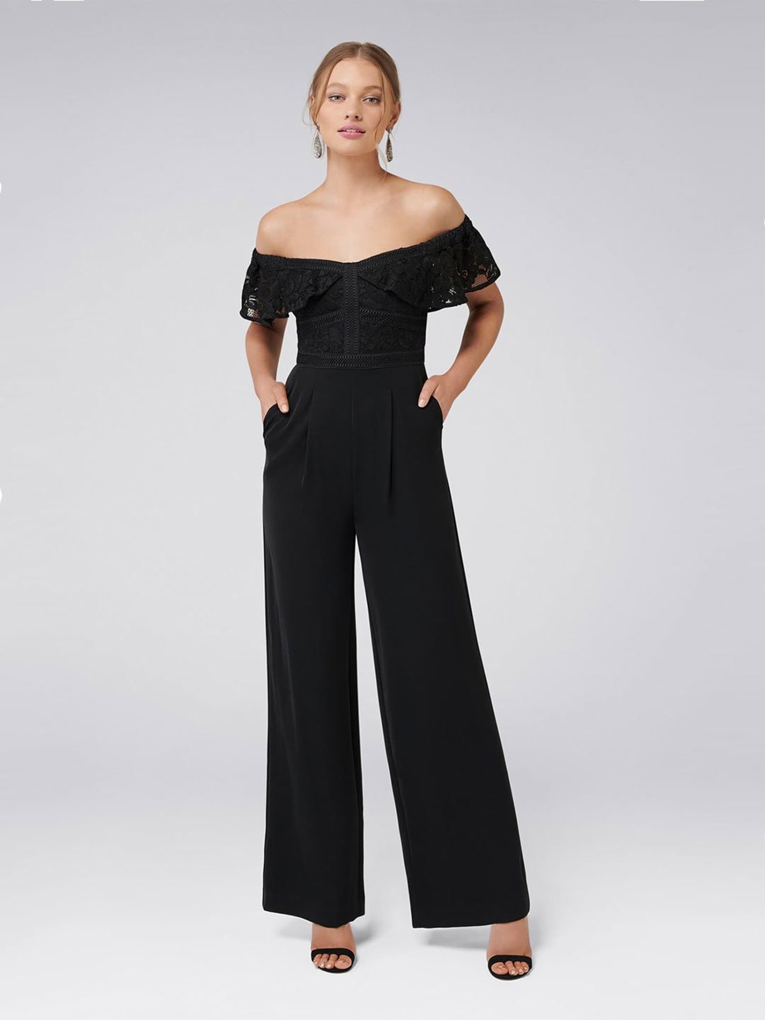 Off the cheap shoulder cropped jumpsuit