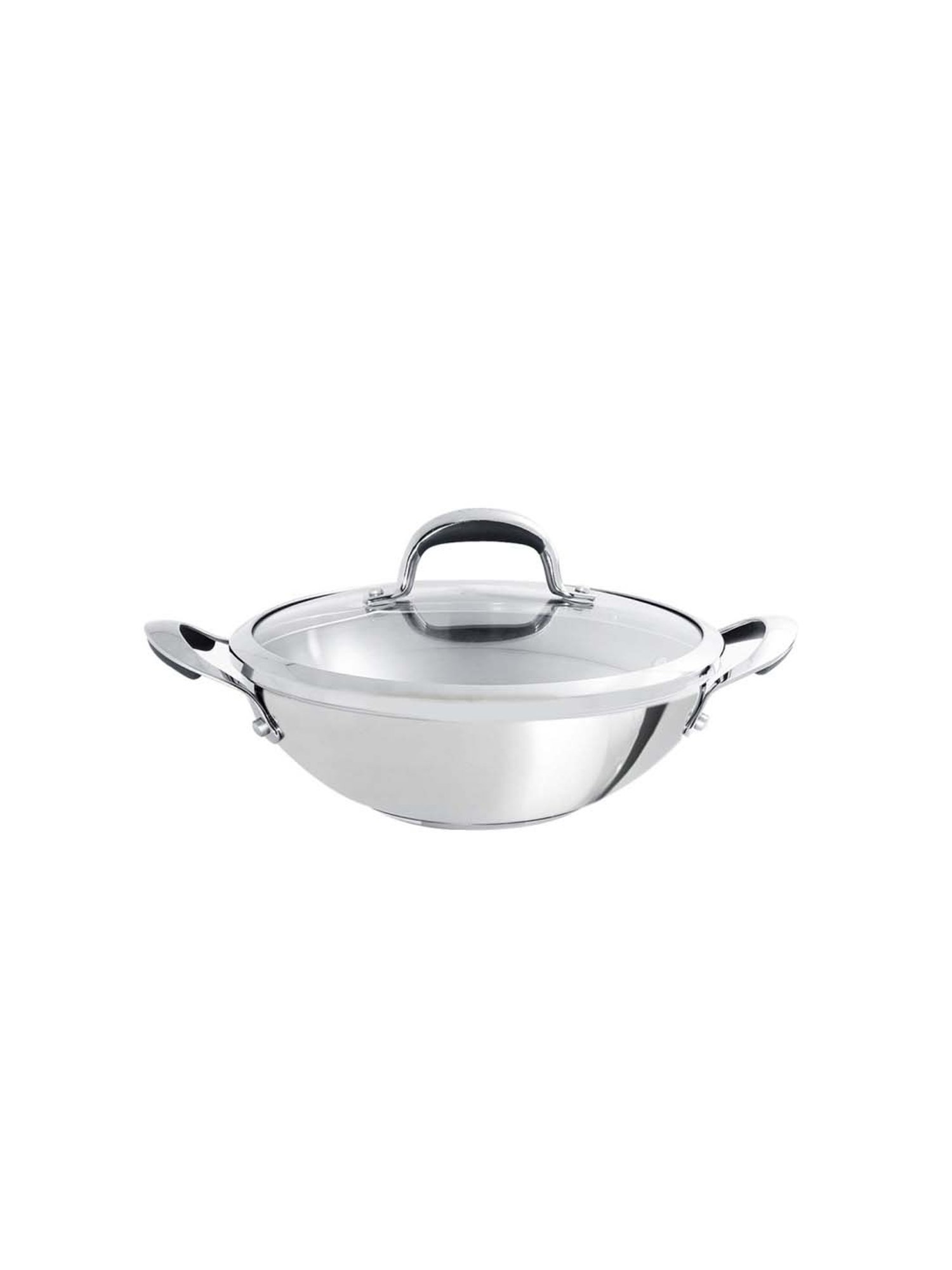 Meyer Select Nickel Free Stainless Steel Kadai, Kadhai with Glass Lid | Steel Kadai with Triply Base | Steel Cookware for Deep Frying | GAS and