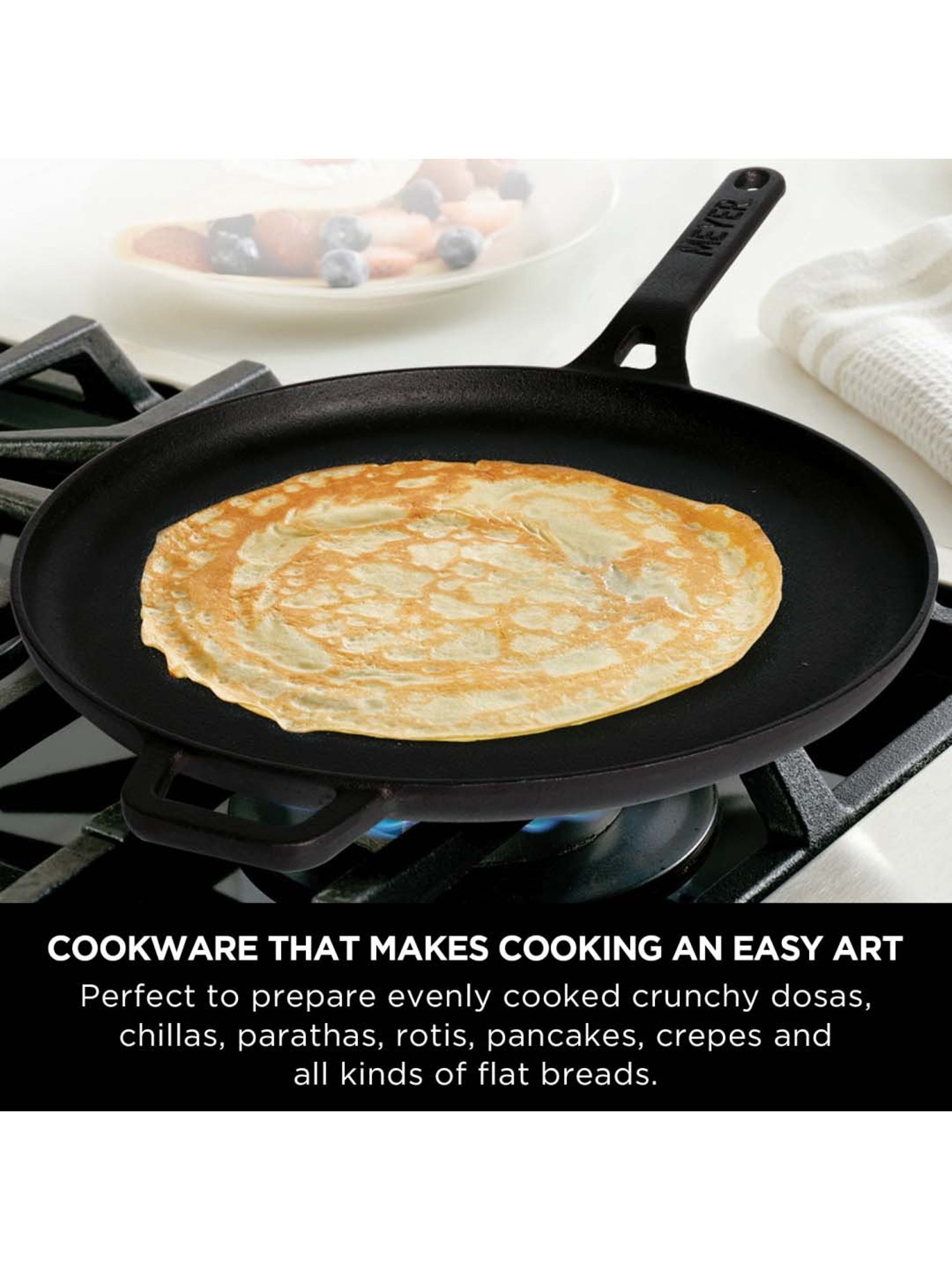 Meyer Pre-Seasoned Cast Iron Flat Dosa/ Roti/ Chapati Tawa Pan