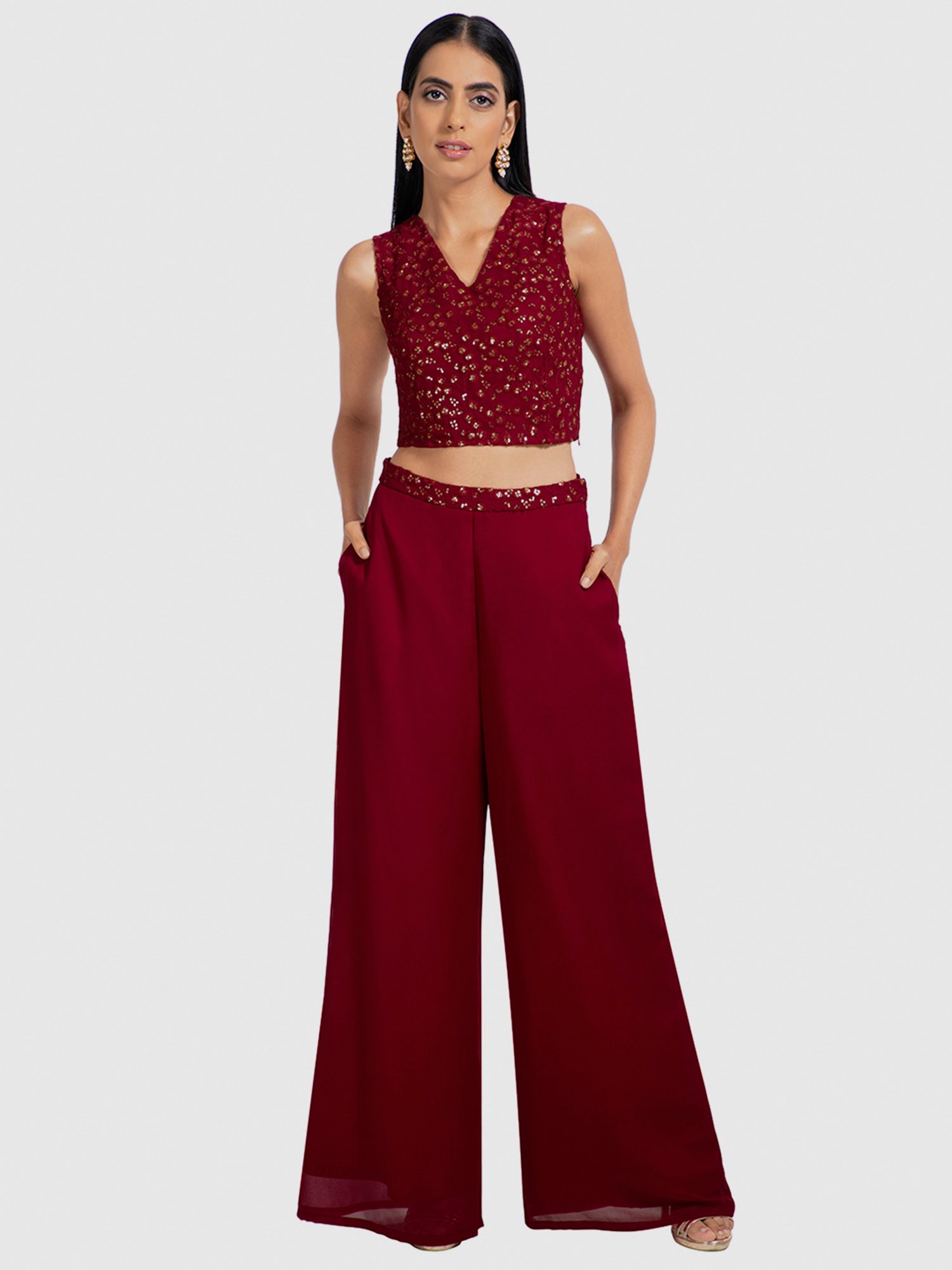 Buy Indya Maroon Embroidered Palazzos for Women Online @ Tata CLiQ