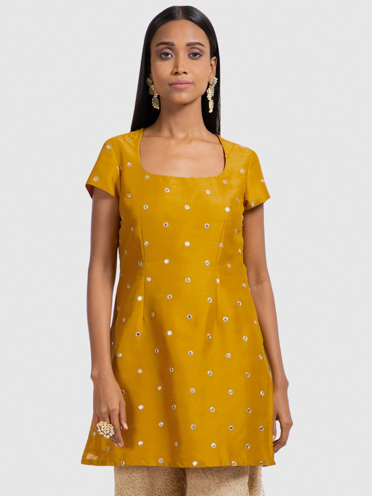 Buy INDYA Yellow Womens Yellow Embroidered Short Anarkali Tunic | Shoppers  Stop