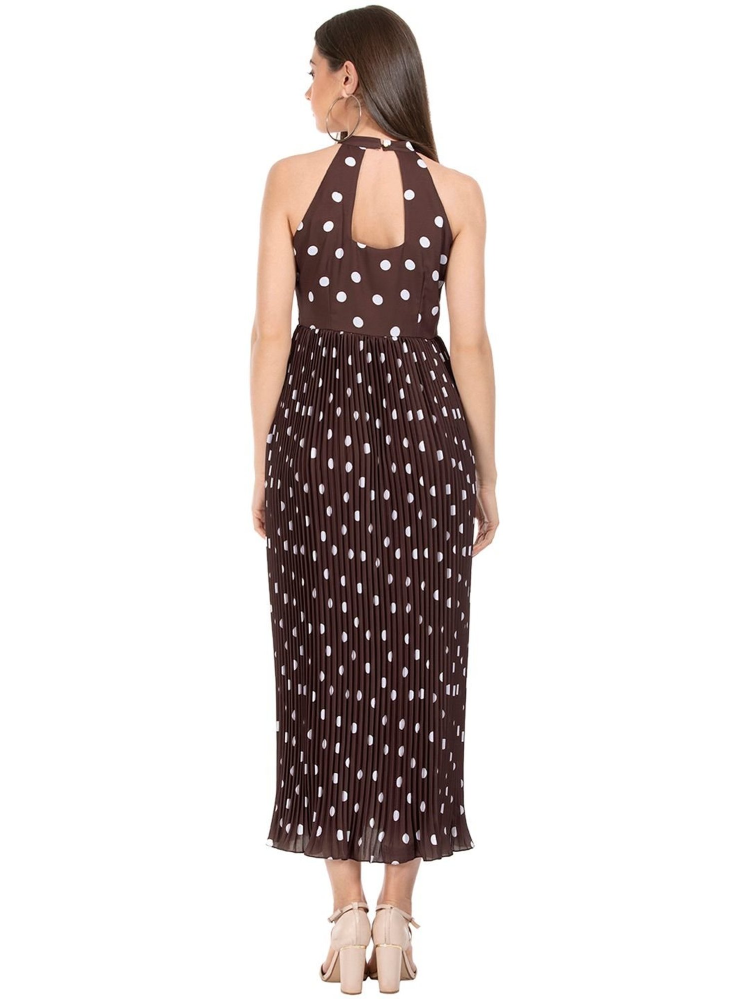 polka dot pleated maxi dress