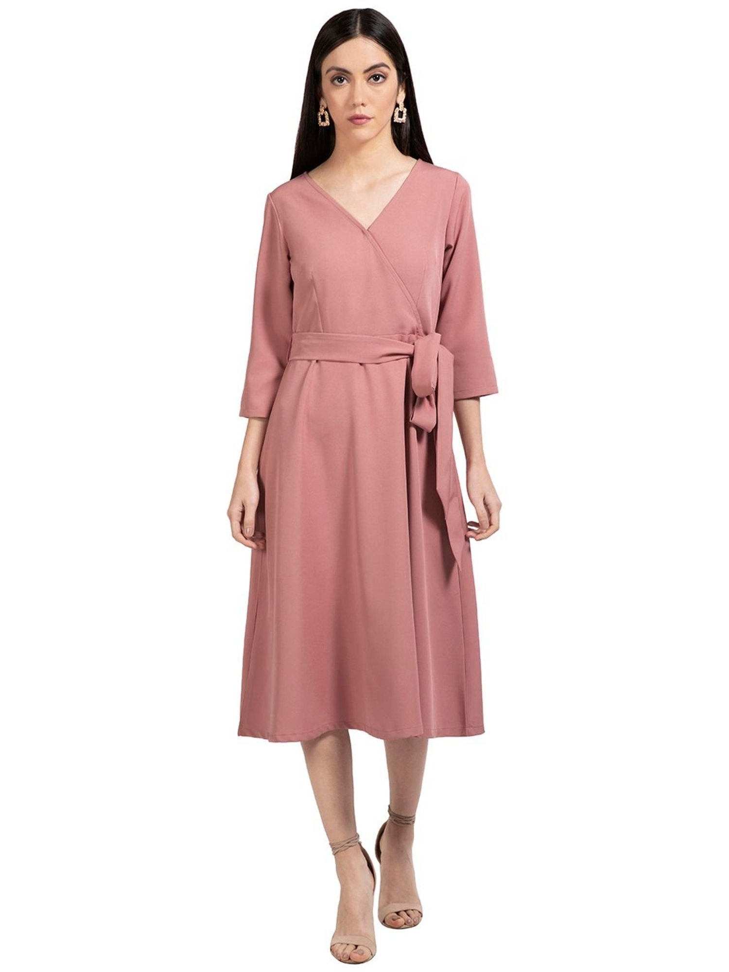 womens pink wrap dress