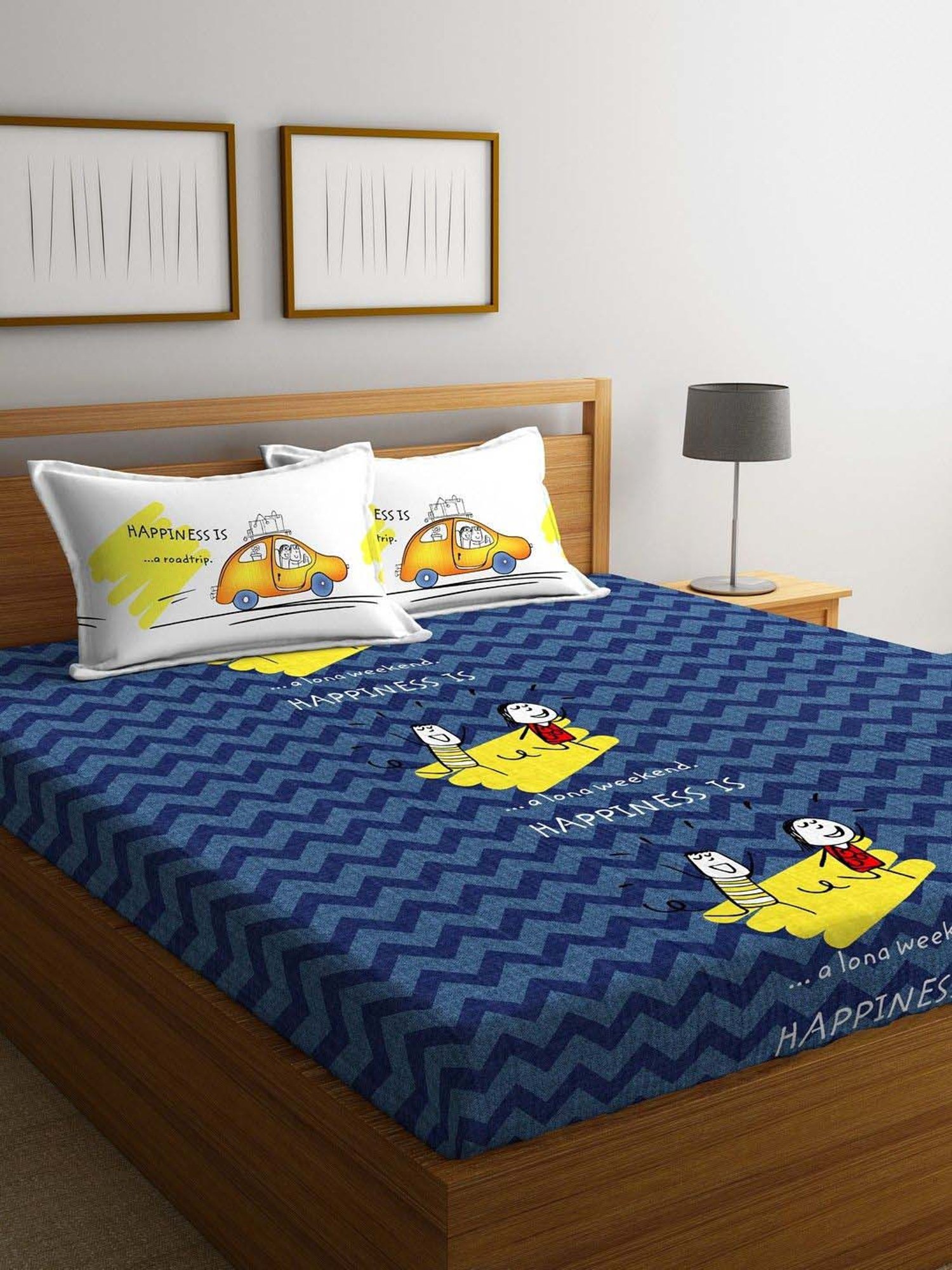 Happiness Blue 144 TC Bed Sheet 