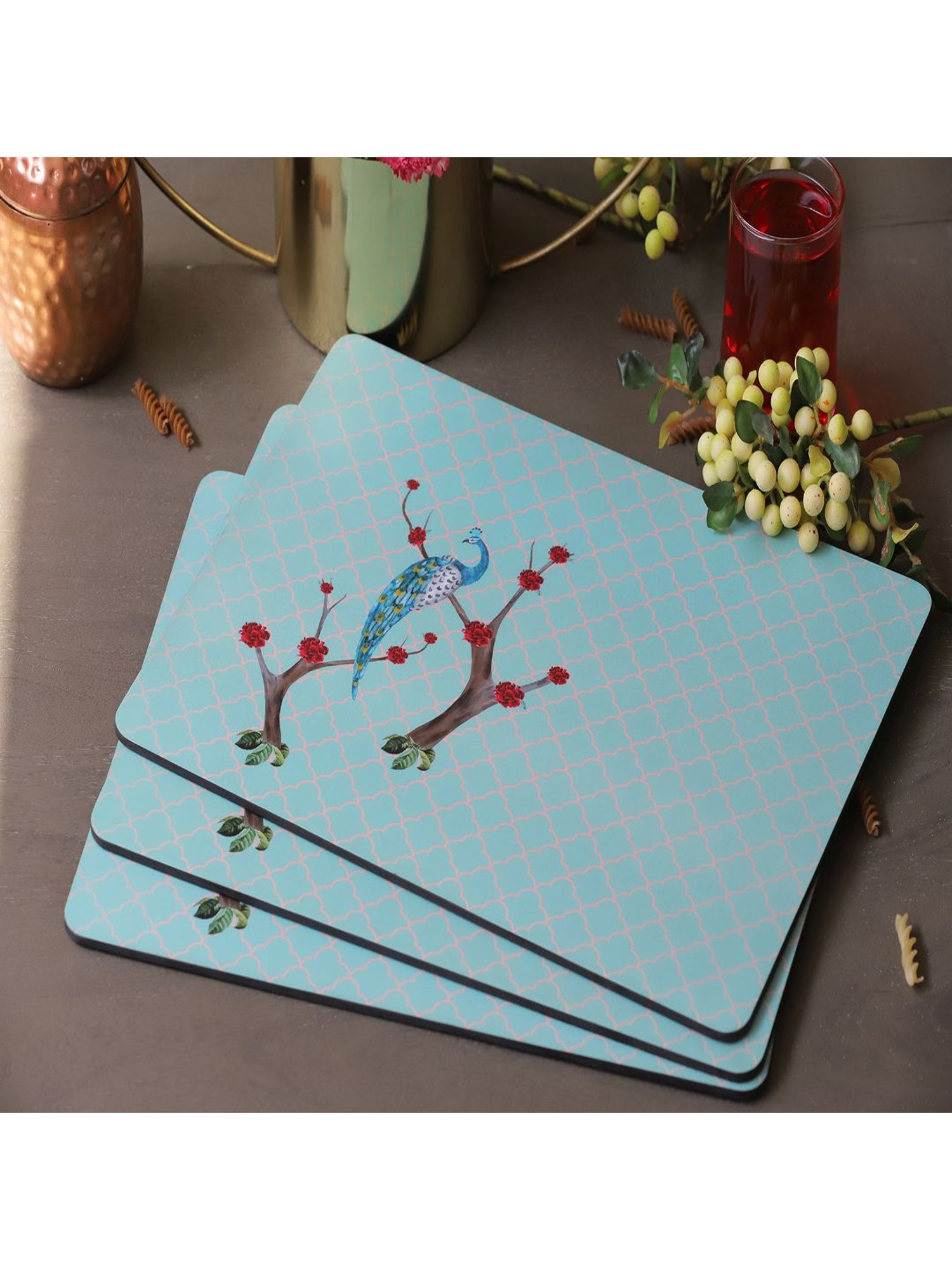 ICRAFT Peacock Sky Blue MDF Placemats Set of 6ICRAFTHomeFurnishing