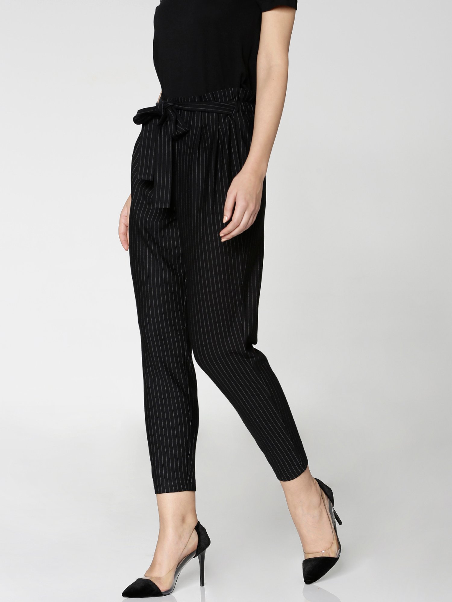 Buy FORMAL AGREEMENT BLACK STRIPED PANTS for Women Online in India