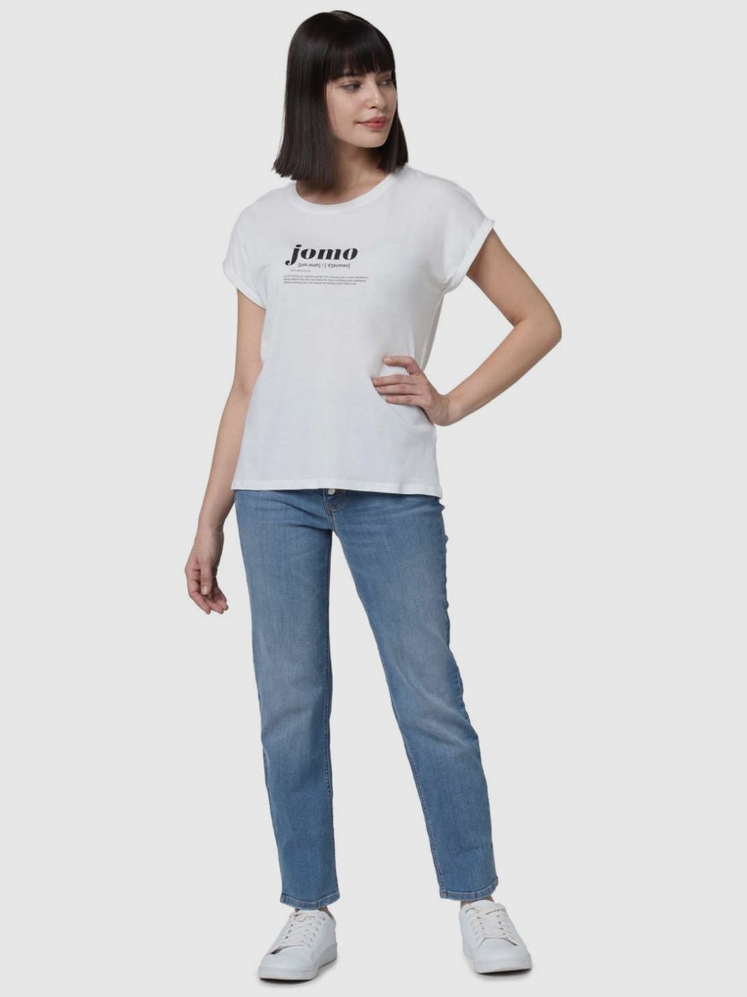 Buy Vero Moda Snow White Cotton Printed T-Shirt for Women Online