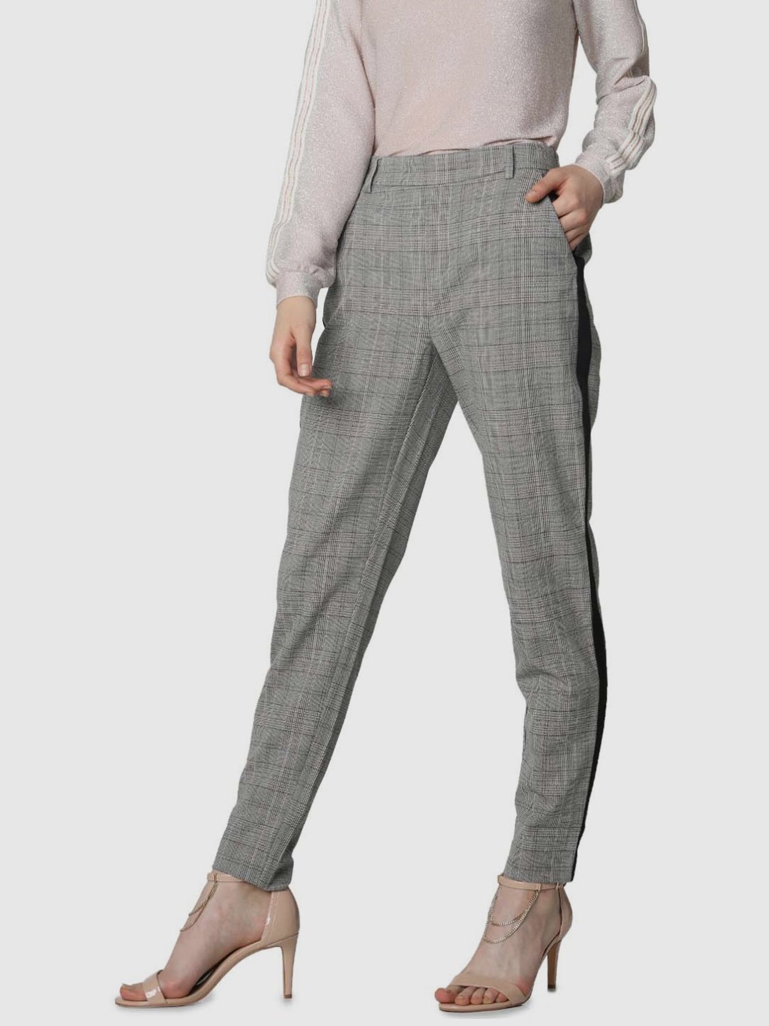 Buy Lipsy Black Grey Check Petite Smart Bootleg Elastic Back Trousers from  Next India