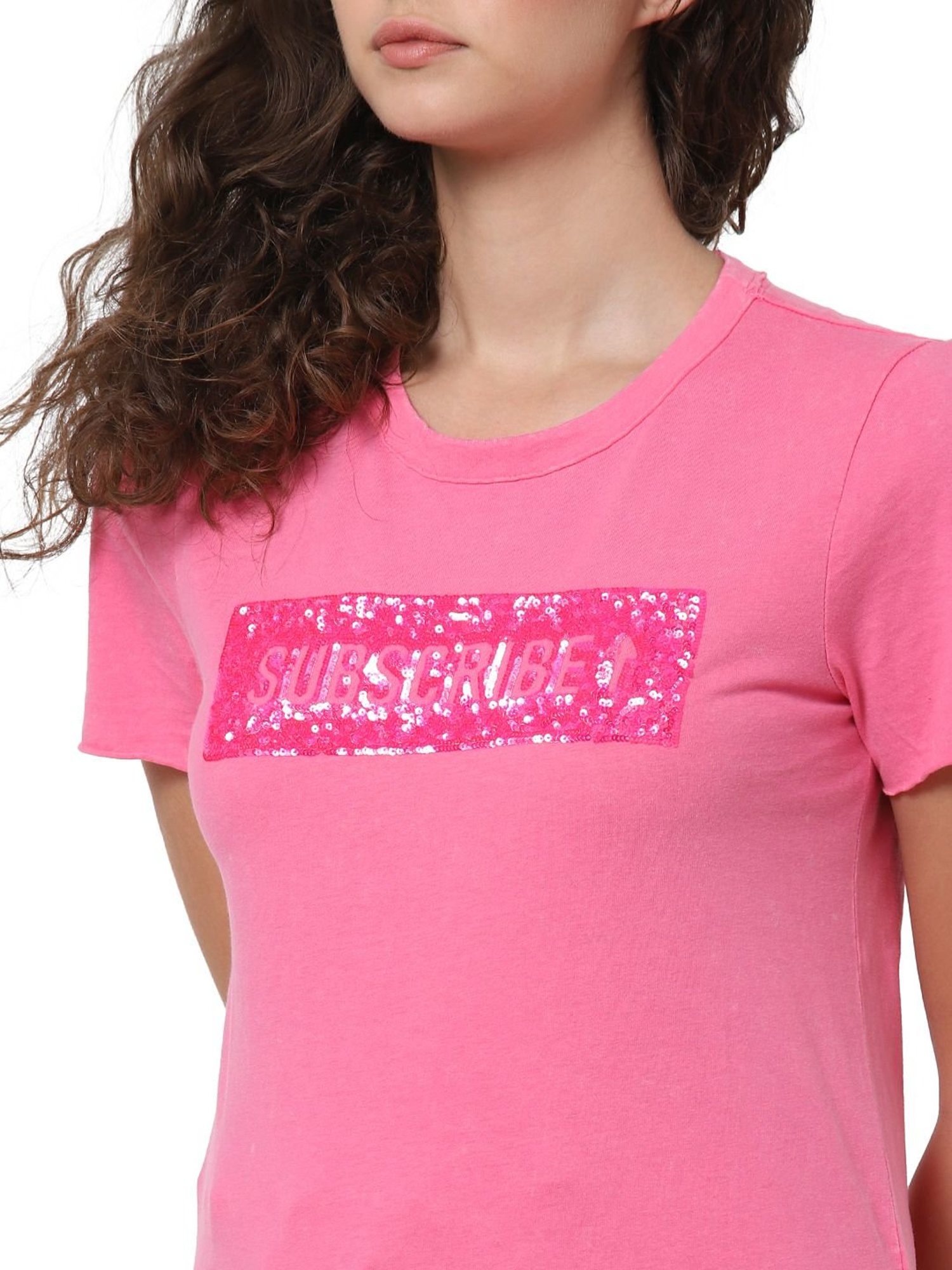 Buy Only Pink Embellished T-Shirt for Women Online @ Tata CLiQ