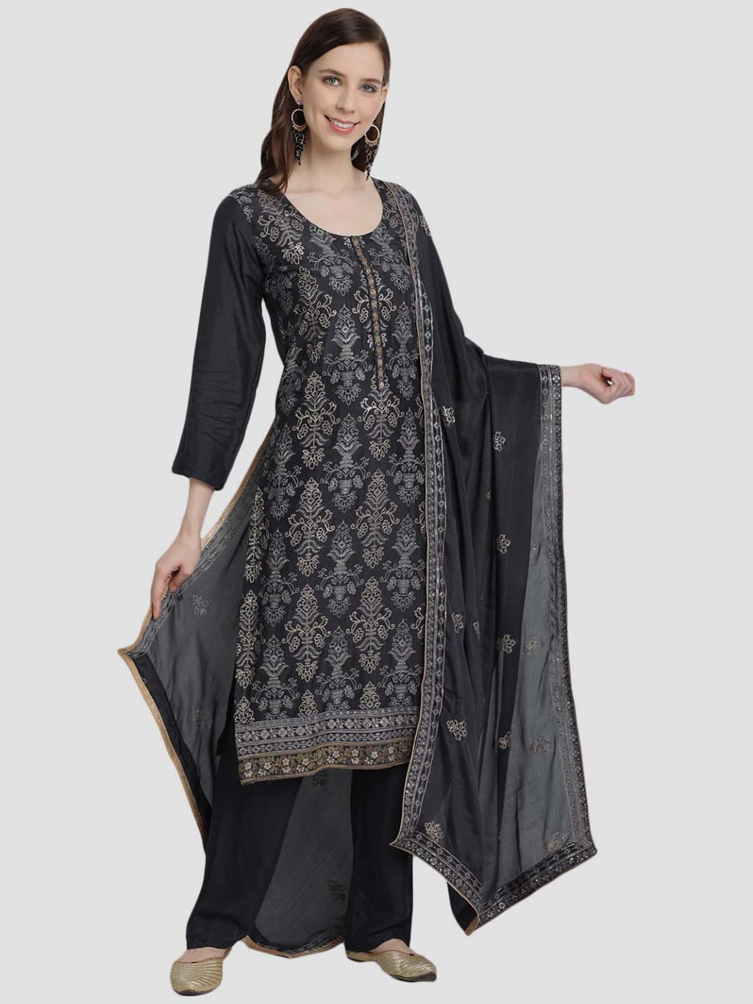 Buy Biba Earthy Blue Tissue Unstitched Dress Material online