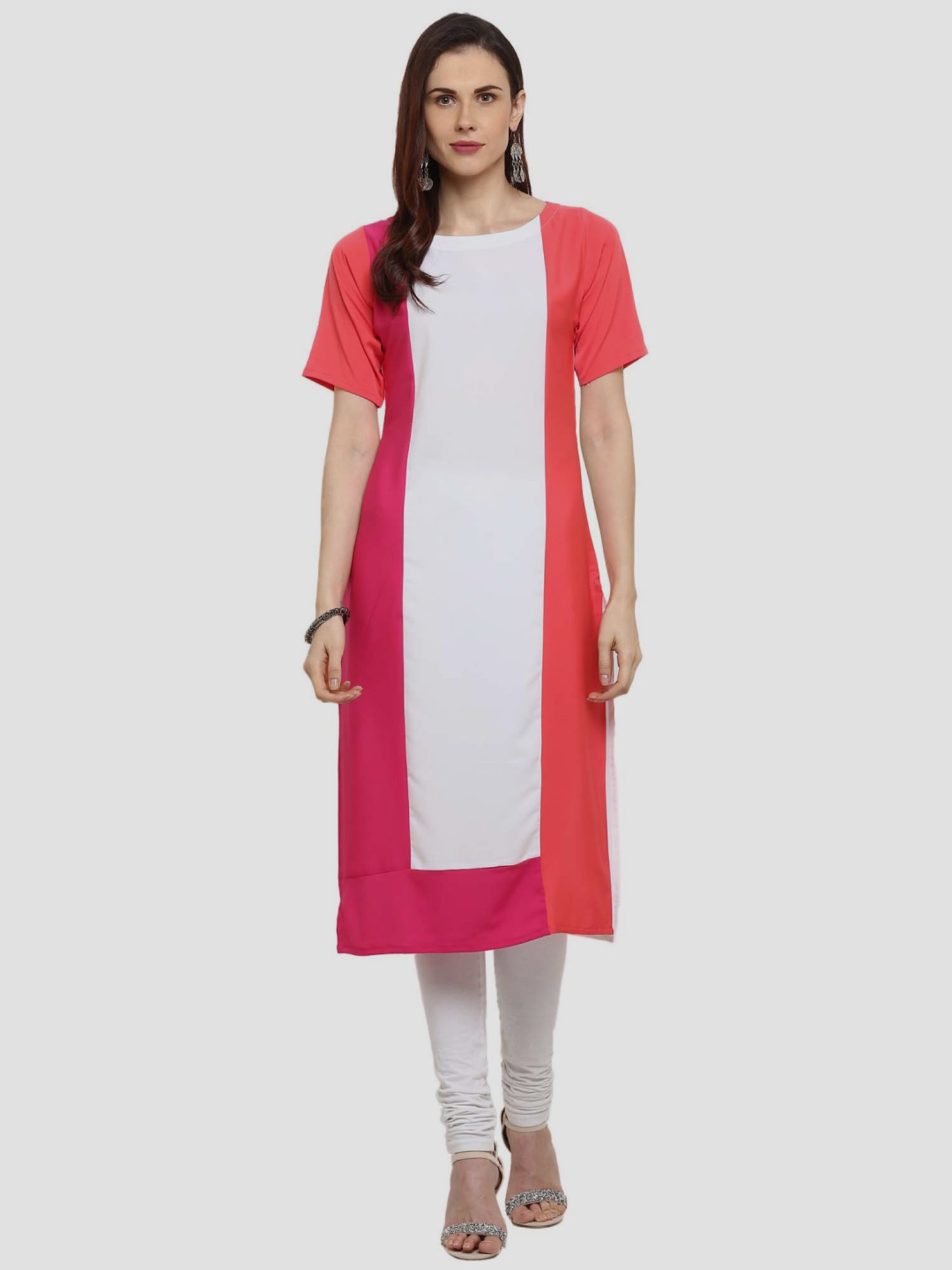 Buy Ahalyaa White & Pink Straight Kurta for Women Online @ Tata CLiQ