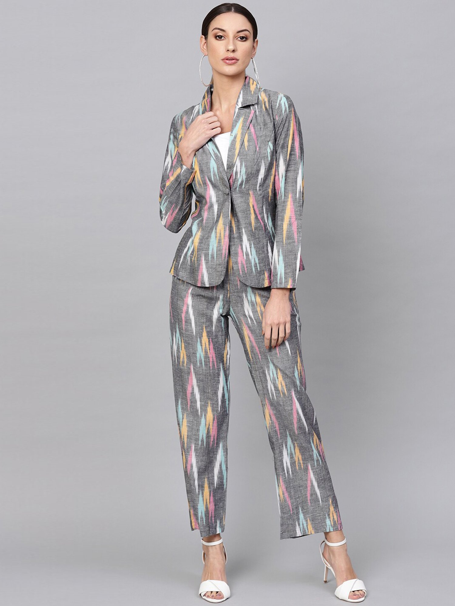 Buy SIRIL Womens CoOrd Lycra Full Sleeve Blazer Inner Crop Top and Full  Length Pant Western Dress 485TK10680SBeige at Amazonin