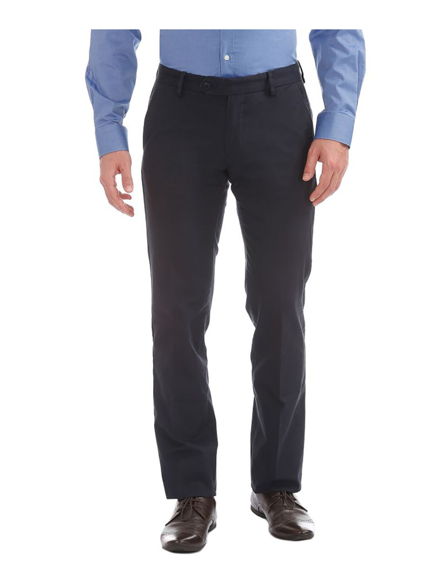 AD by Arvind Grey Slim Fit Flat Front Trousers