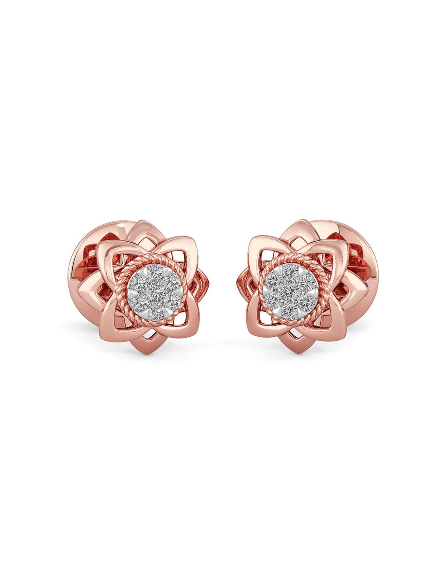 Lovely Solitaire Diamond Stud Earrings in Rose Gold
