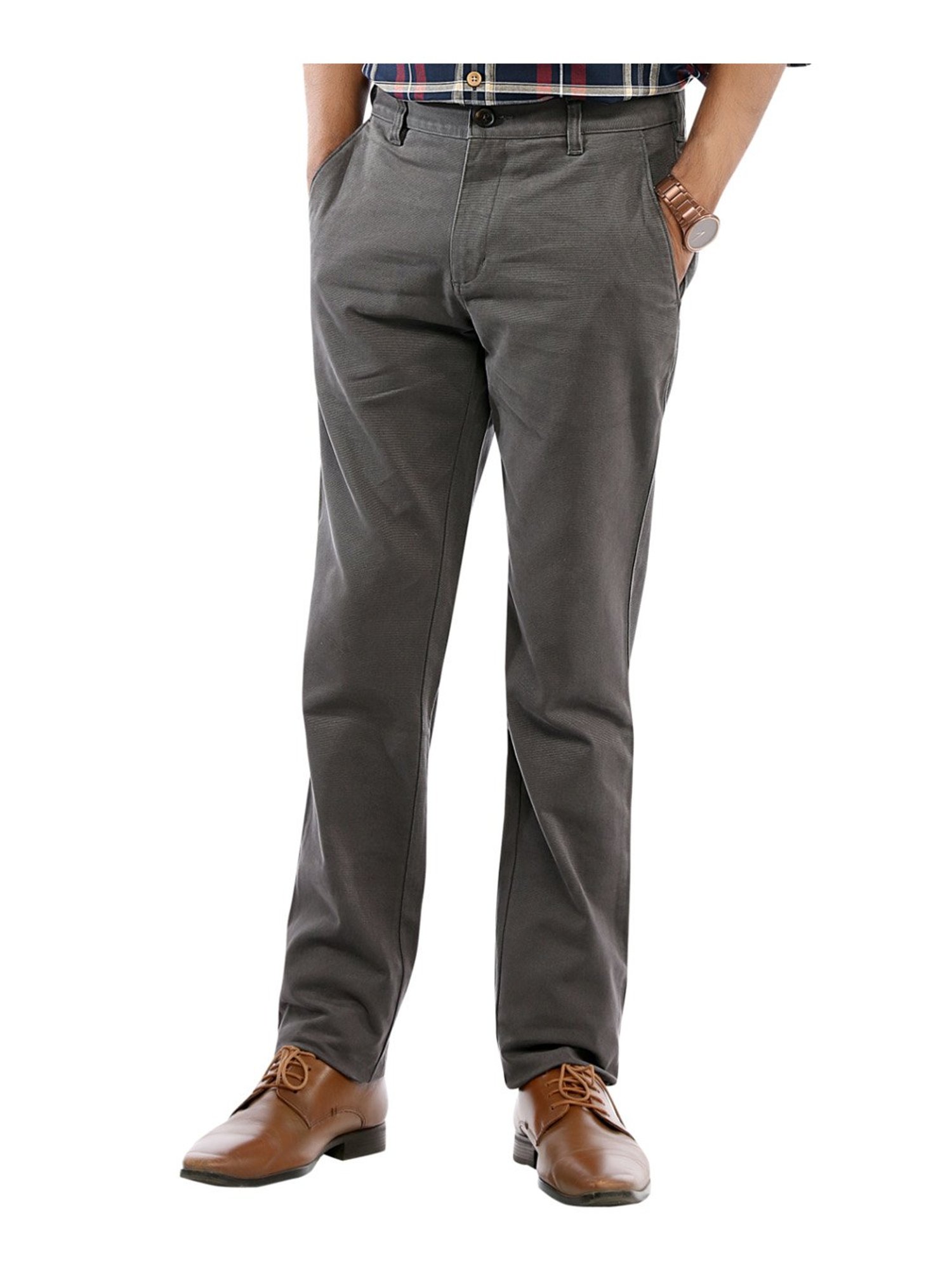 Buy BURNT UMBER Solid Cotton Regular Fit Mens Casual Trousers  Shoppers  Stop