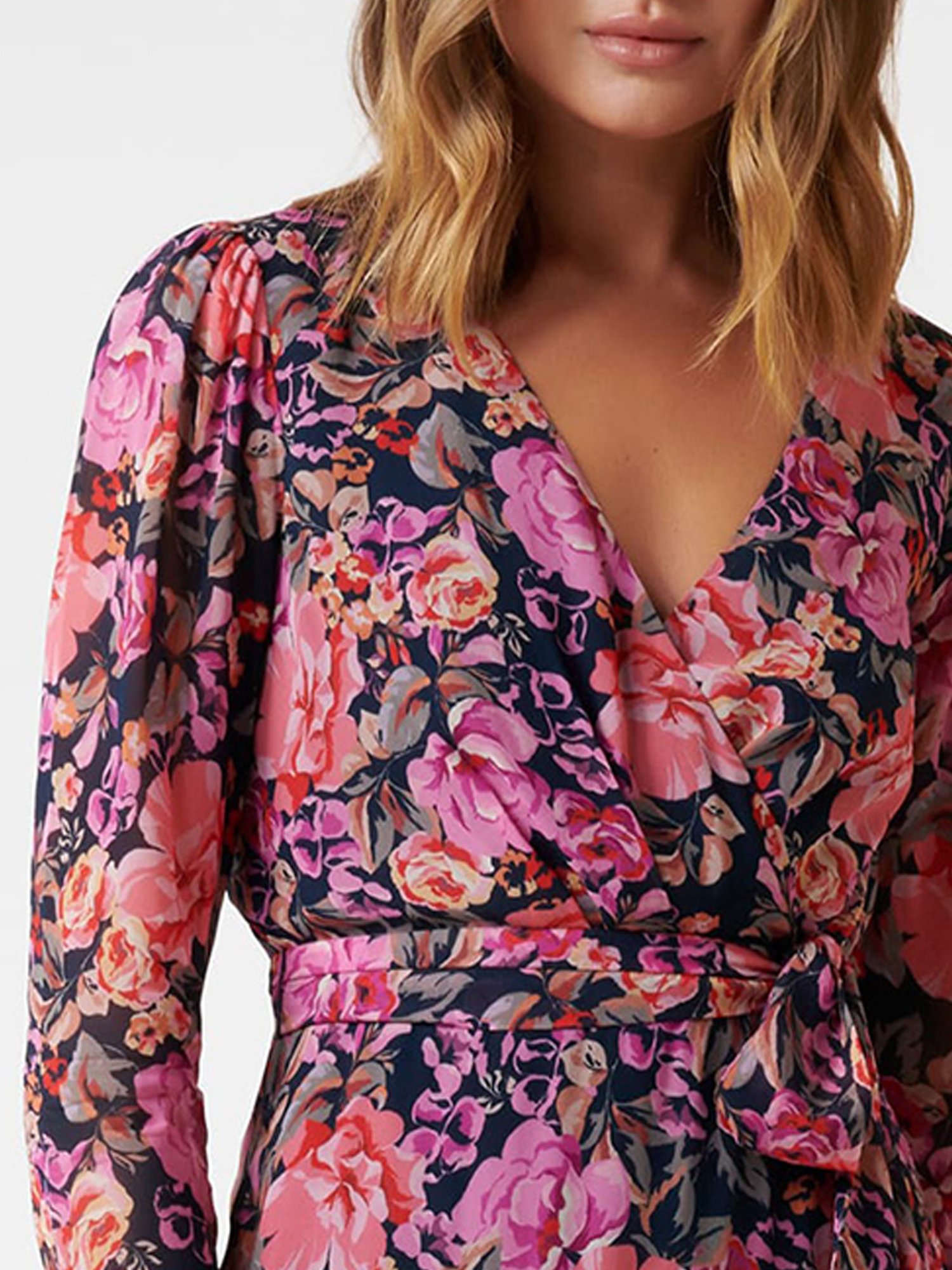 Magenta Aura Larissa Ruched Wrap Dress 