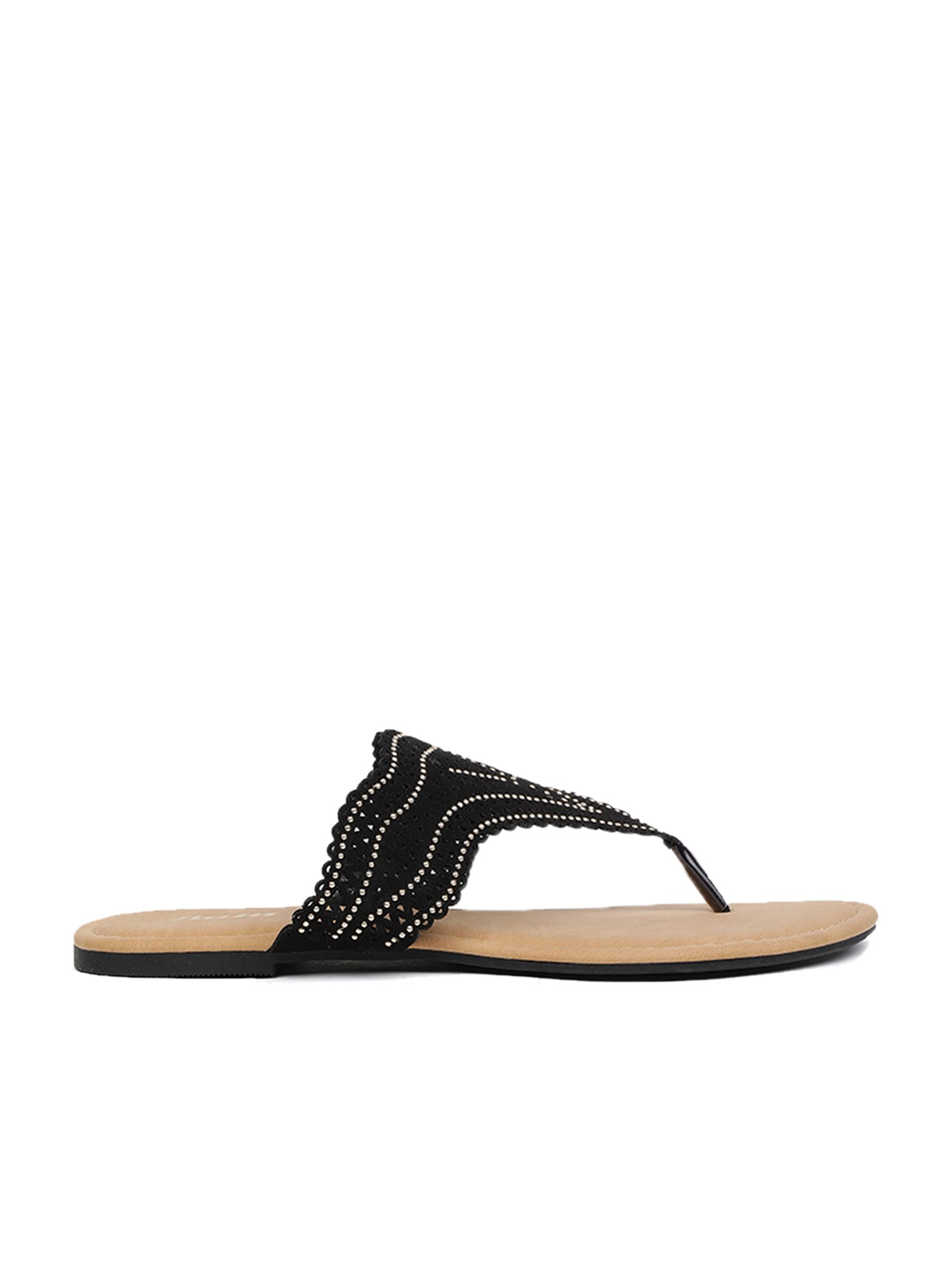 Black Strappy Flatform Thong Sandals - CHARLES & KEITH IN