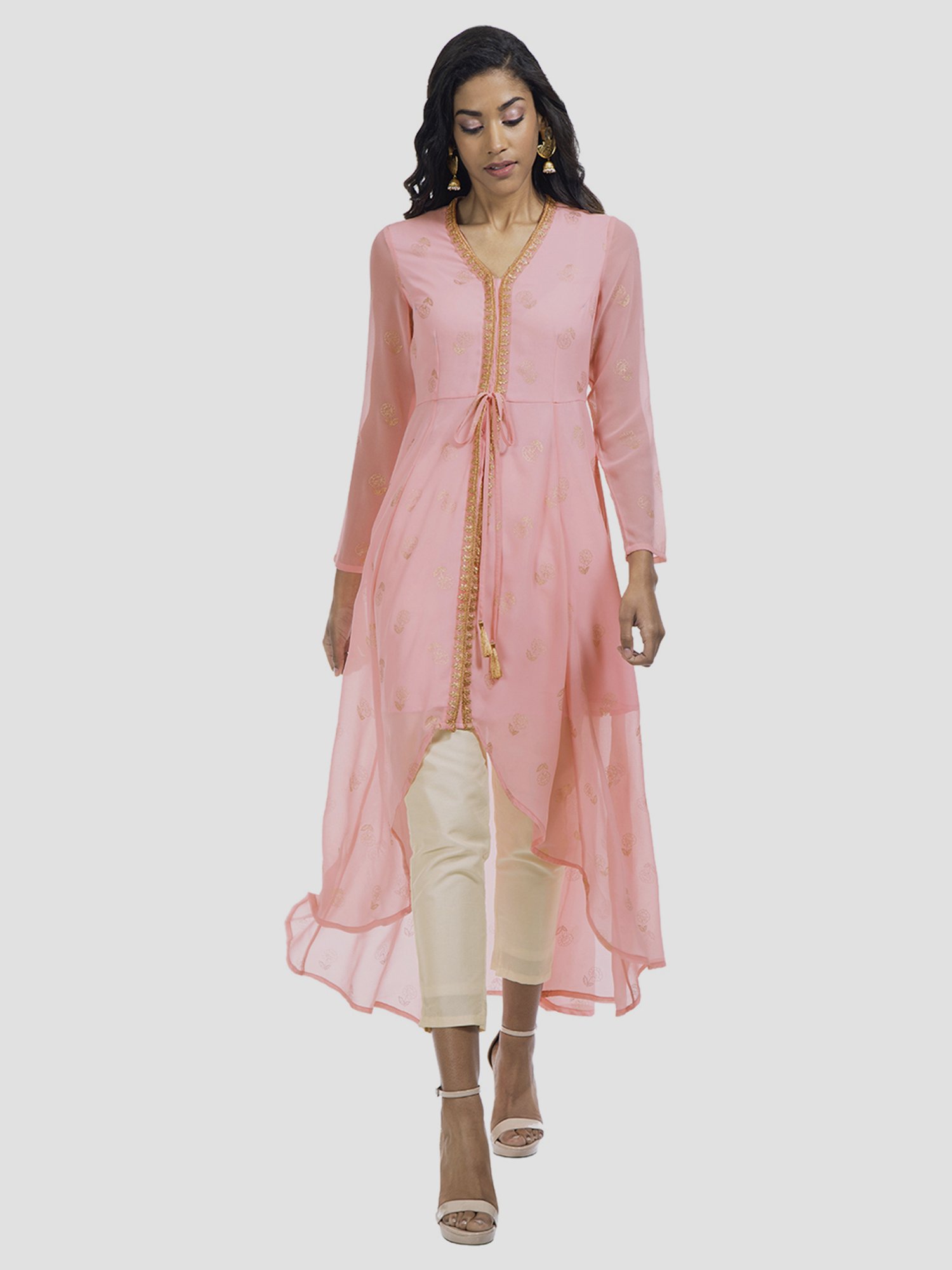 Buy Indya Pink Printed High Low Kurti 