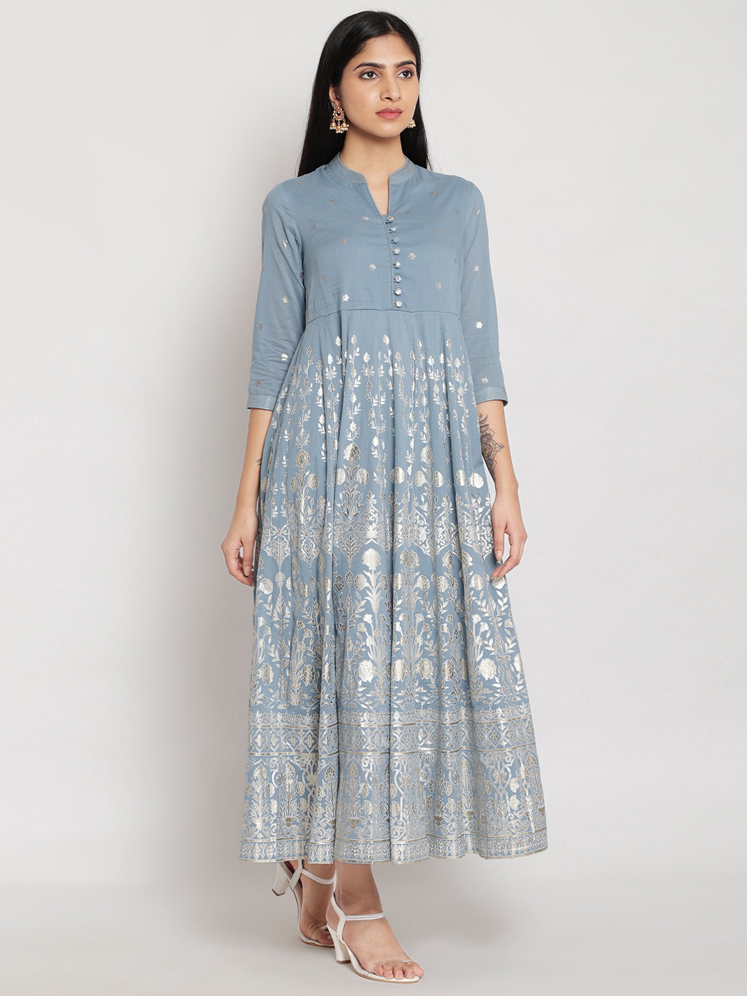 Buy Biba Powder Blue Cotton Printed A Line Dress For Women Online Tata Cliq