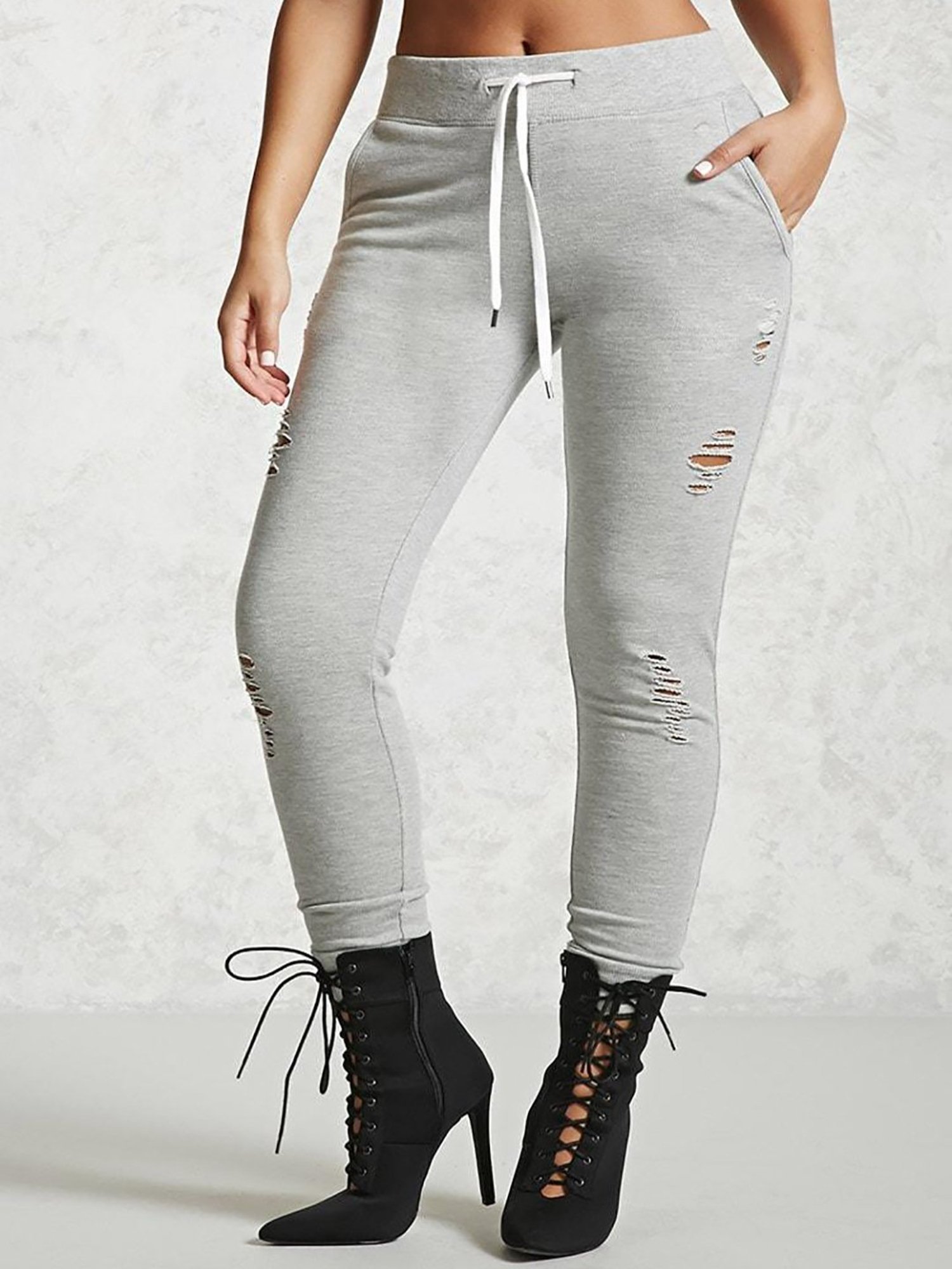 Buy Forever 21 Heather Grey Textured Leggings for Women Online @ Tata CLiQ