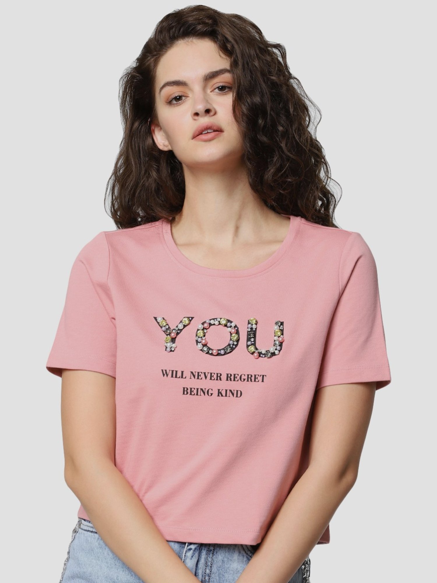 Buy Only Pink Embellished T-Shirt for Women Online @ Tata CLiQ