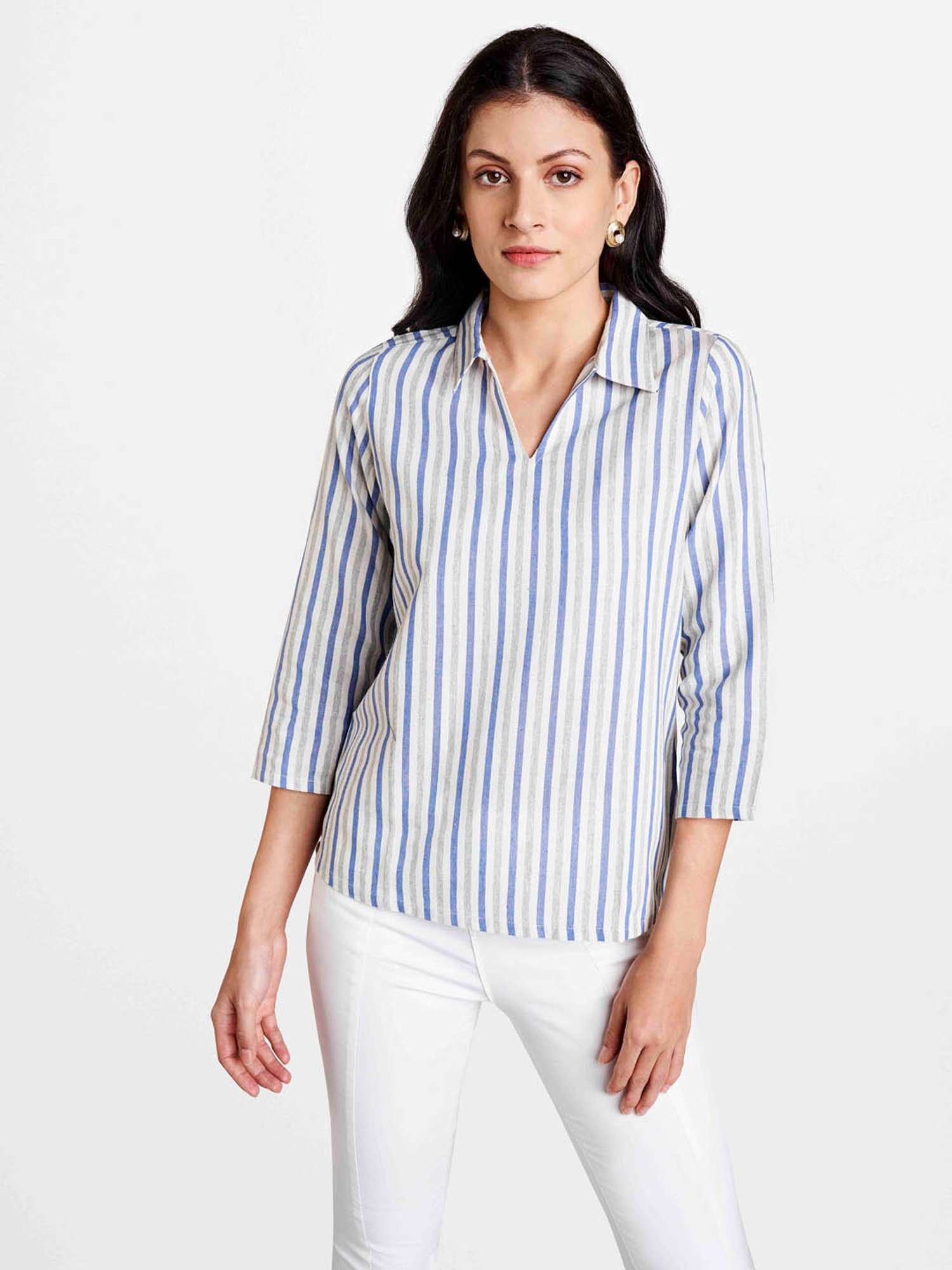 striped shirt womens blue and white