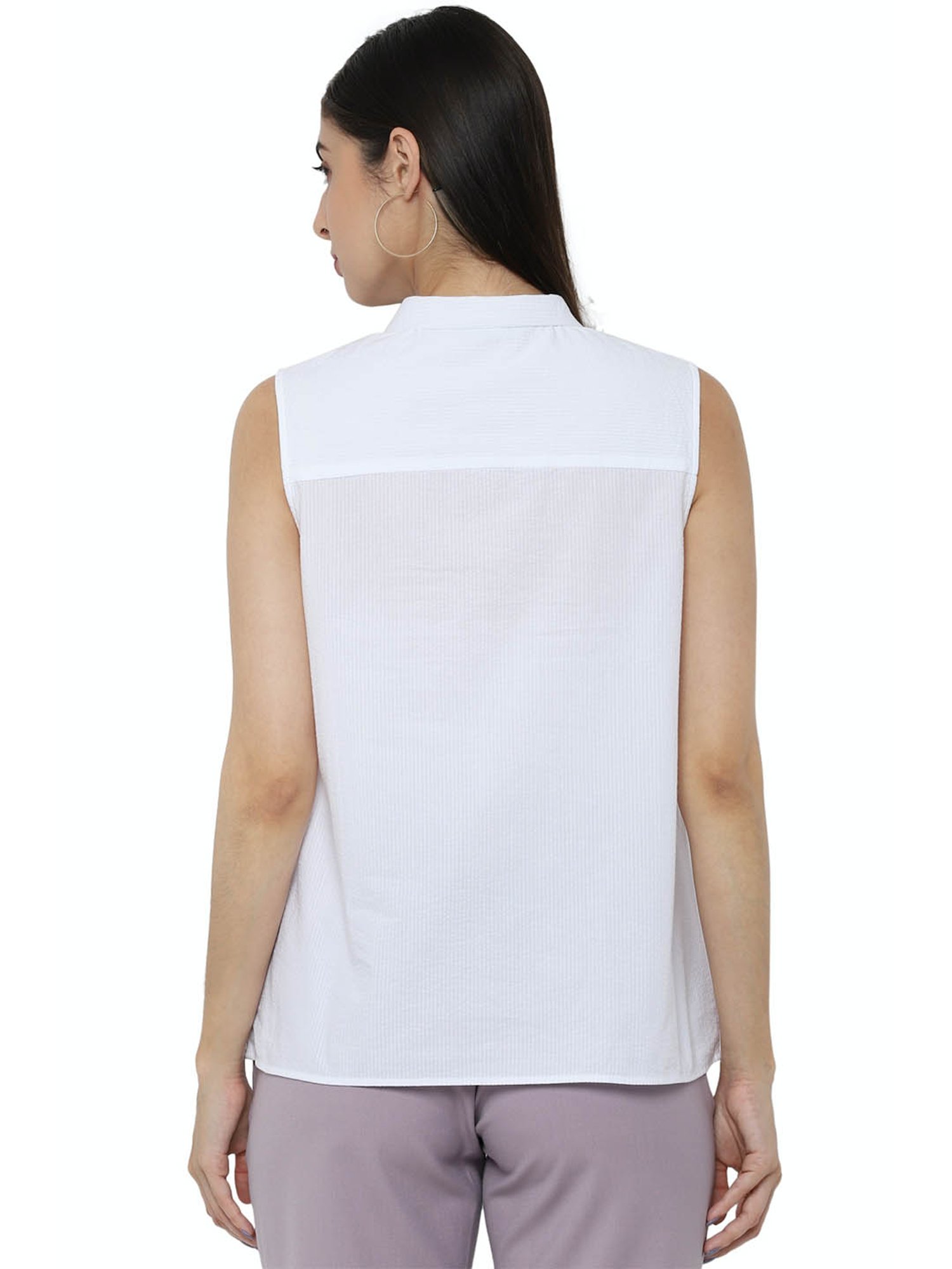 FableStreet Cotton Linen White Sleeveless Shirt