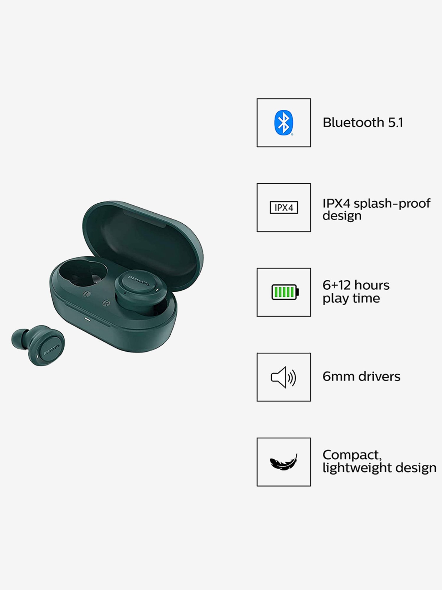 philips true wireless earbuds tat1225bl