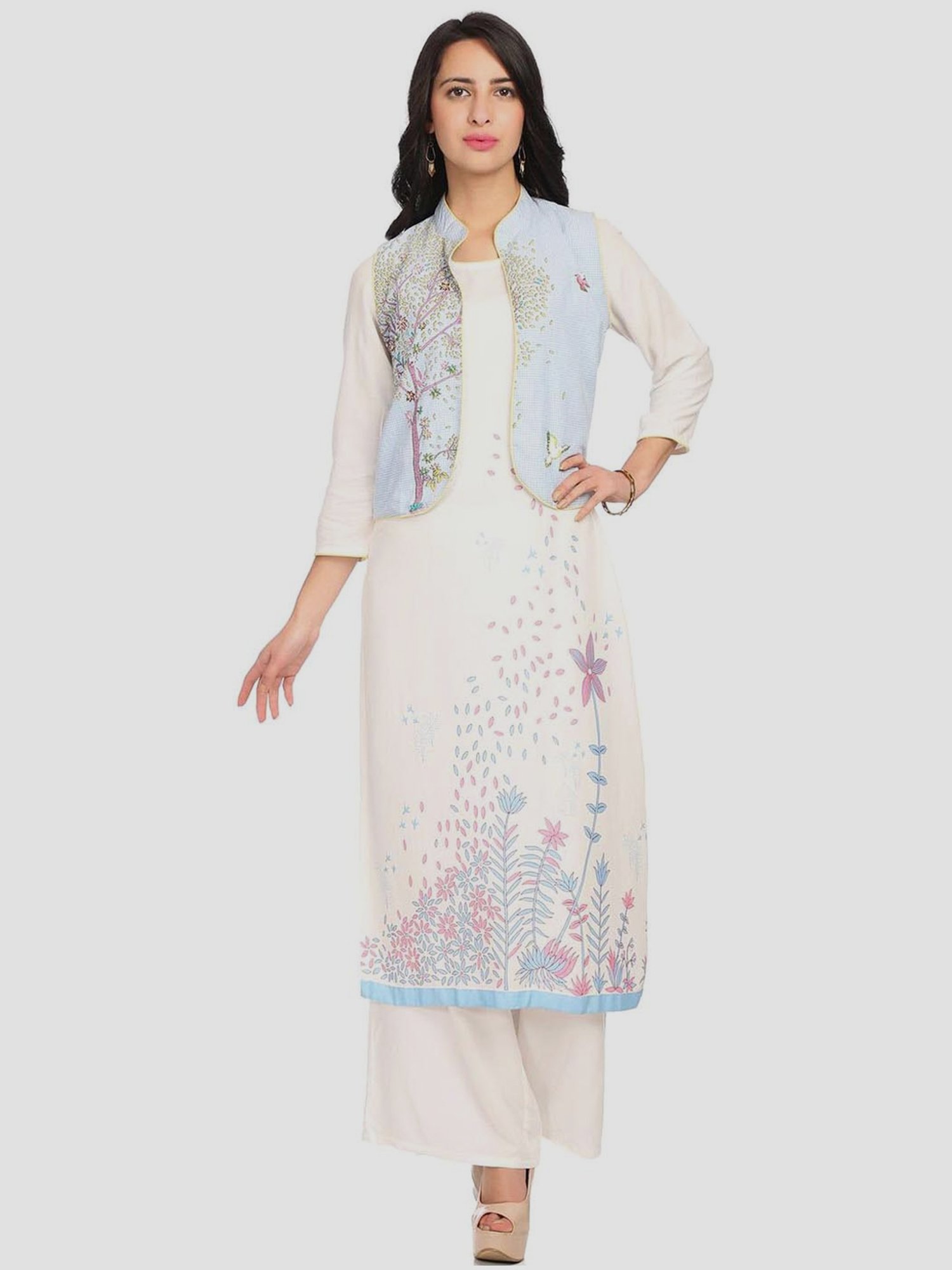 Buy Biba Beige Printed Straight Kurta With Jacket for Women Online @ Tata  CLiQ