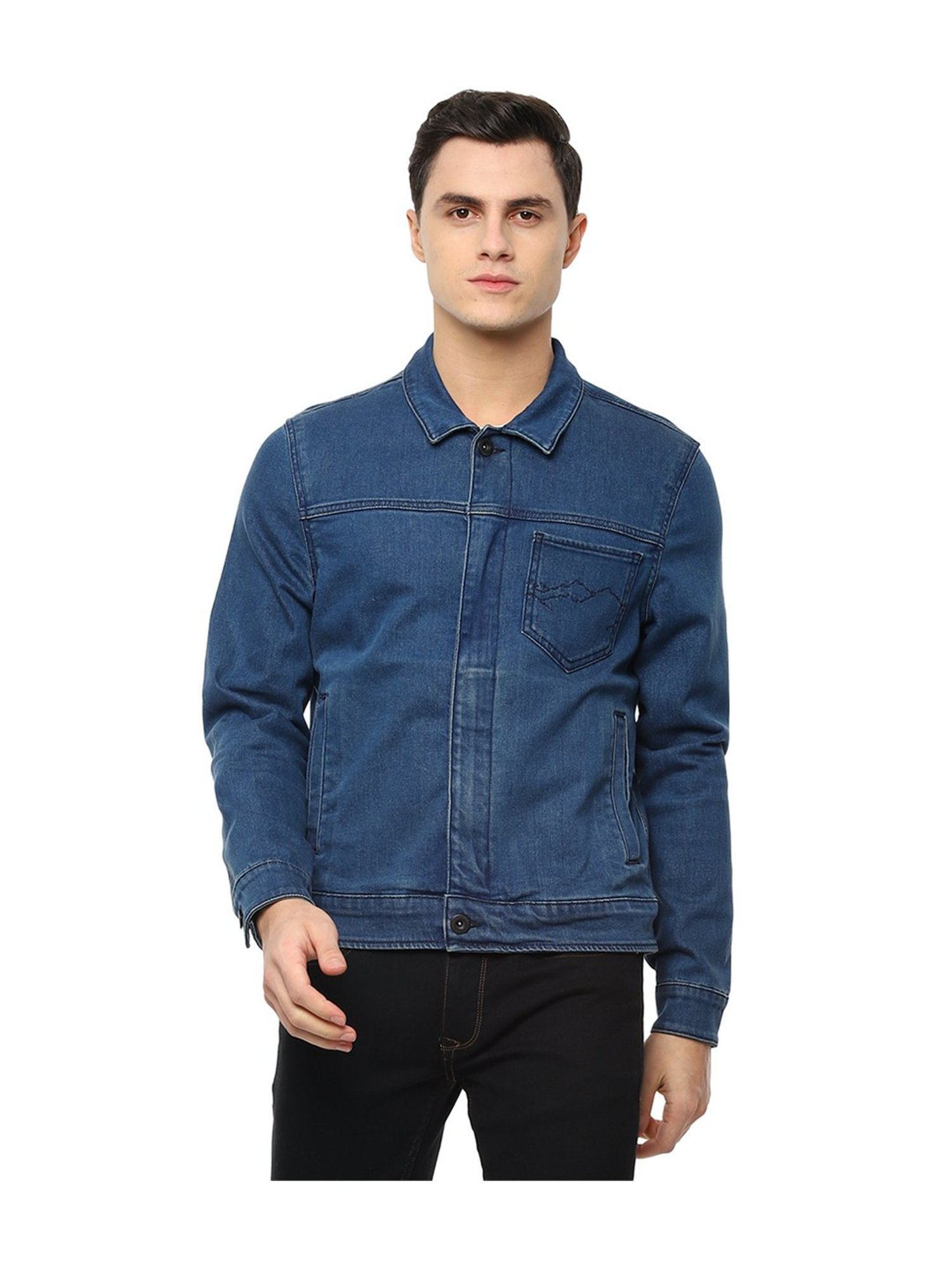 Buy Louis Philippe Jeans Men Navy Blue Solid Denim Jacket - Jackets for Men  6996212