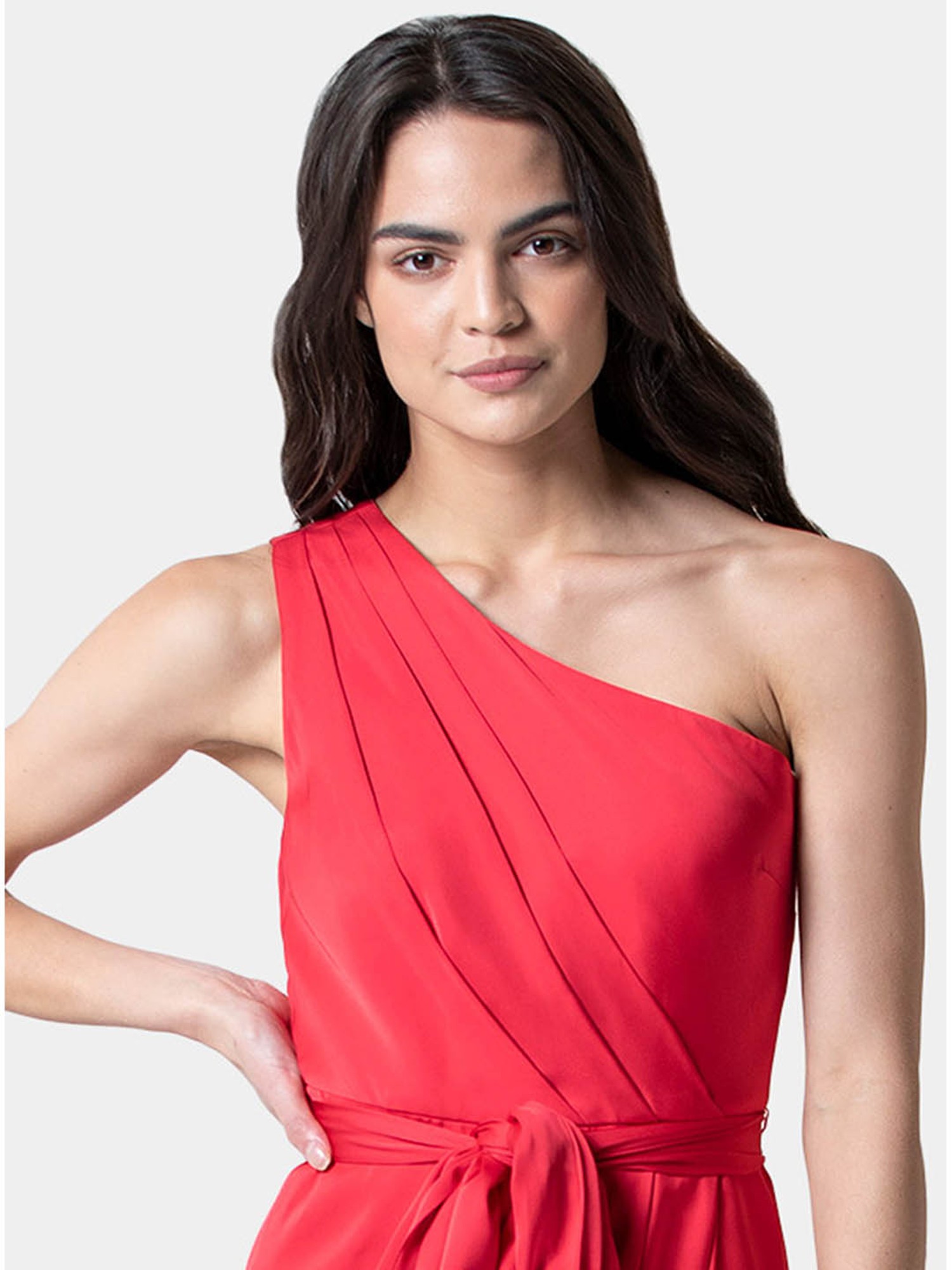 Sydne Style wears elliatt red one shoulder dress for holiday dress ideas   Sydne Style