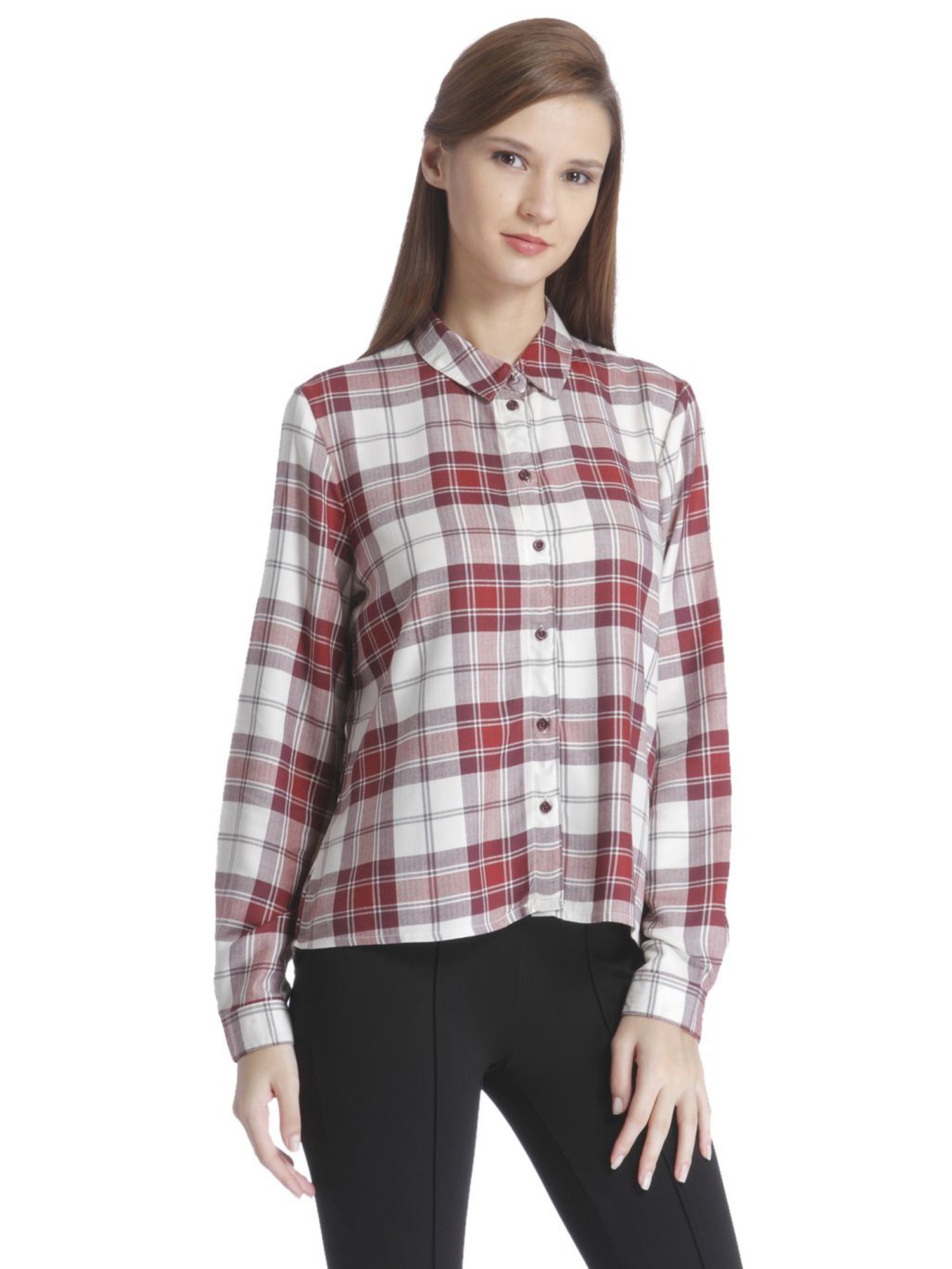 Buy Only White & Red Plaid Pattern Shirt for Women Online @ Tata CLiQ