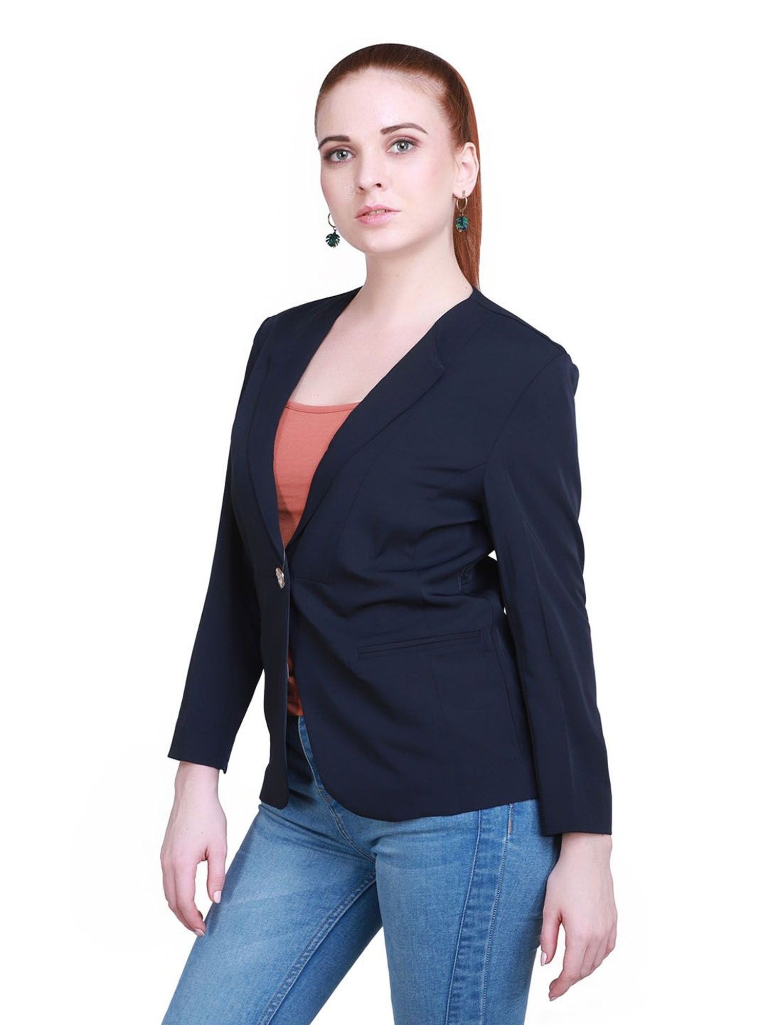 Buy MADAME Navy Full Sleeves Blazer for 